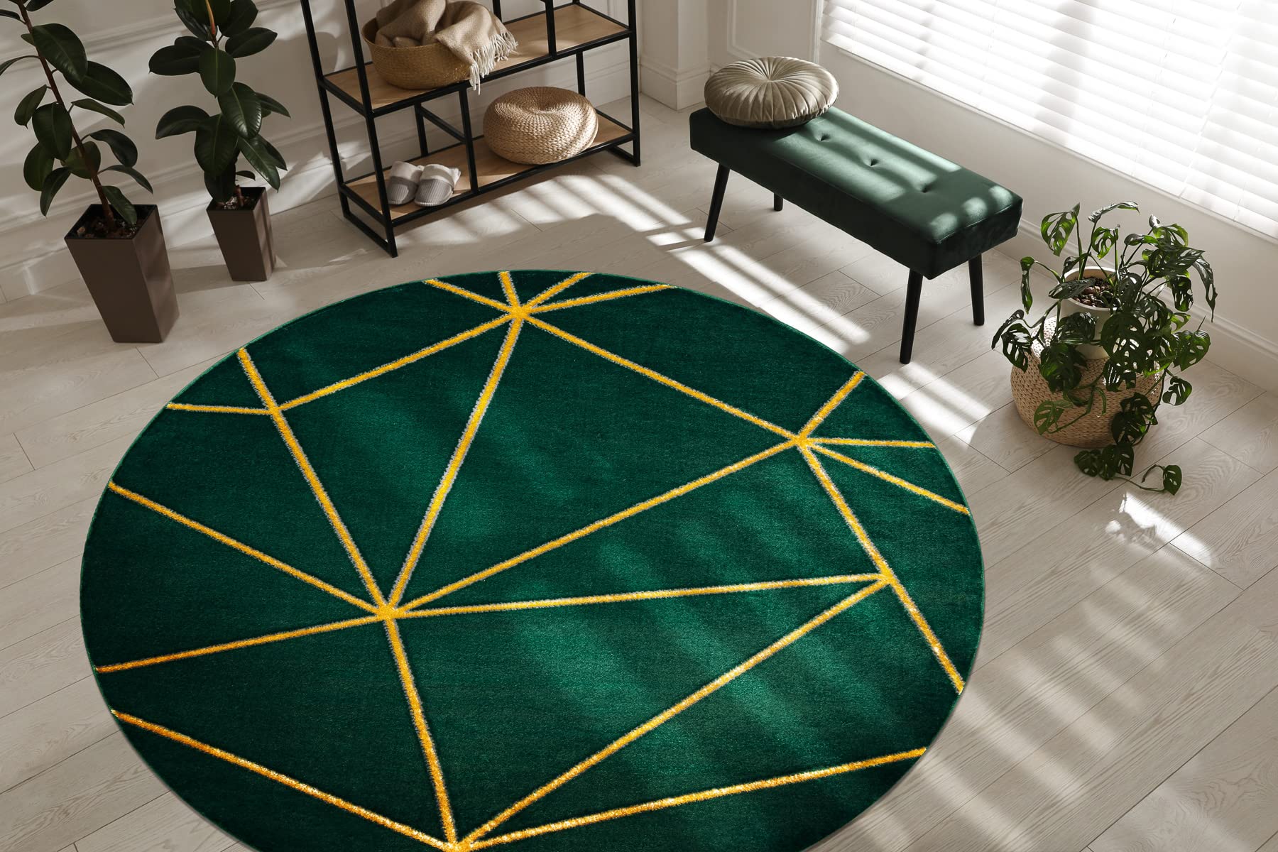 Ekskluzywny dywan Emerald 1013 okrąg - glamour, stylowy geometryczny buteleczkowy zielony / złoty okrąg 160 cm zielony