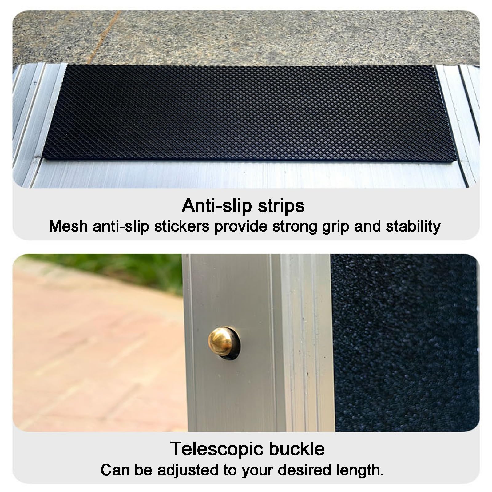 2 Rampas para Silla de Ruedas, Rampa de Transición Telescópicas, con Bolsa de Almacenamiento, Capacidad de 300 kg, para Escalones, Escaleras y Entradas(121cm/47.6in)