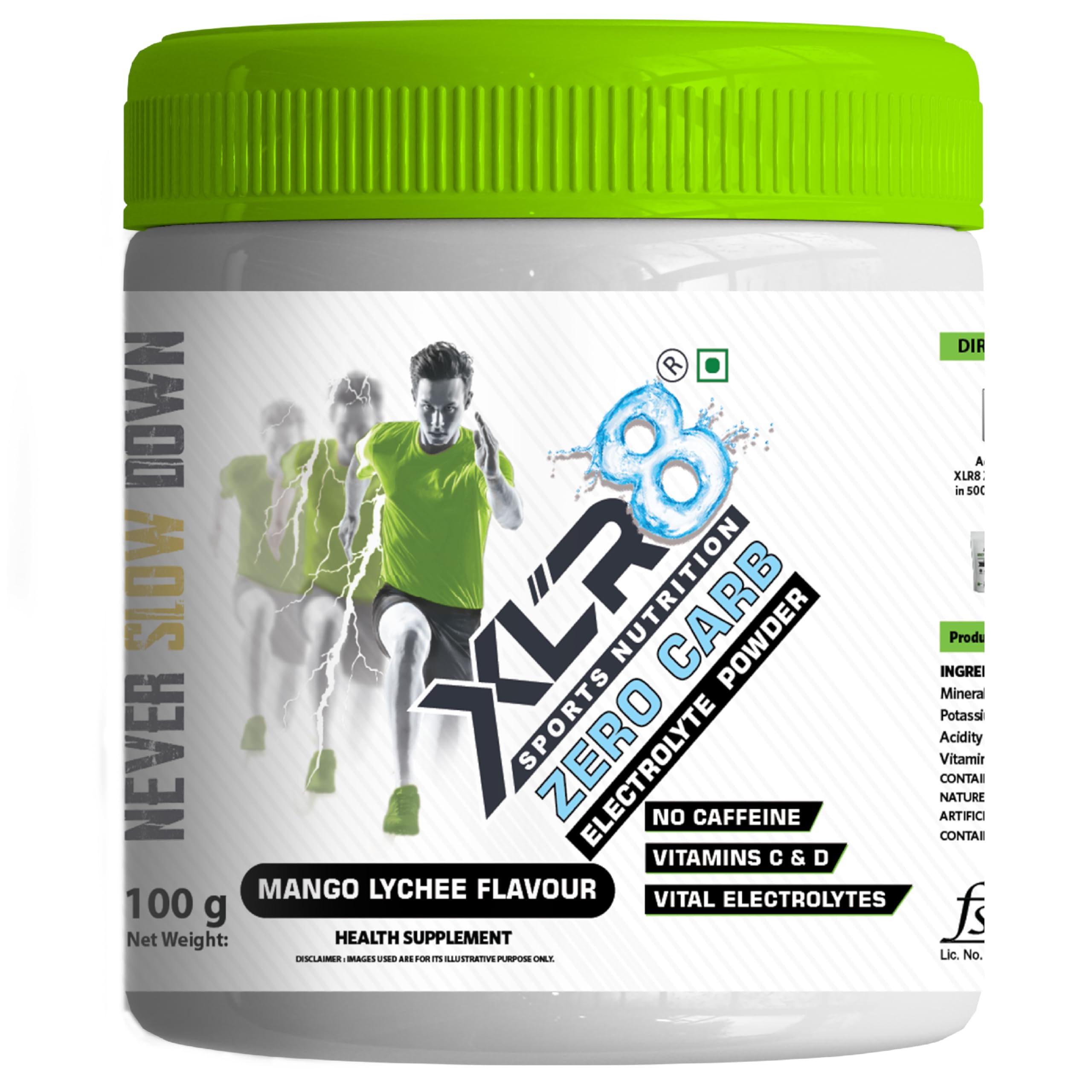 XLR8 Zero Carb Electrolytes Powder | Instant Hydration Drink with Zero Added Sugar | Sodium, Potassium, Magnesium, Zinc, Vitamin C & D (100g, Mango Lyche)-image-40