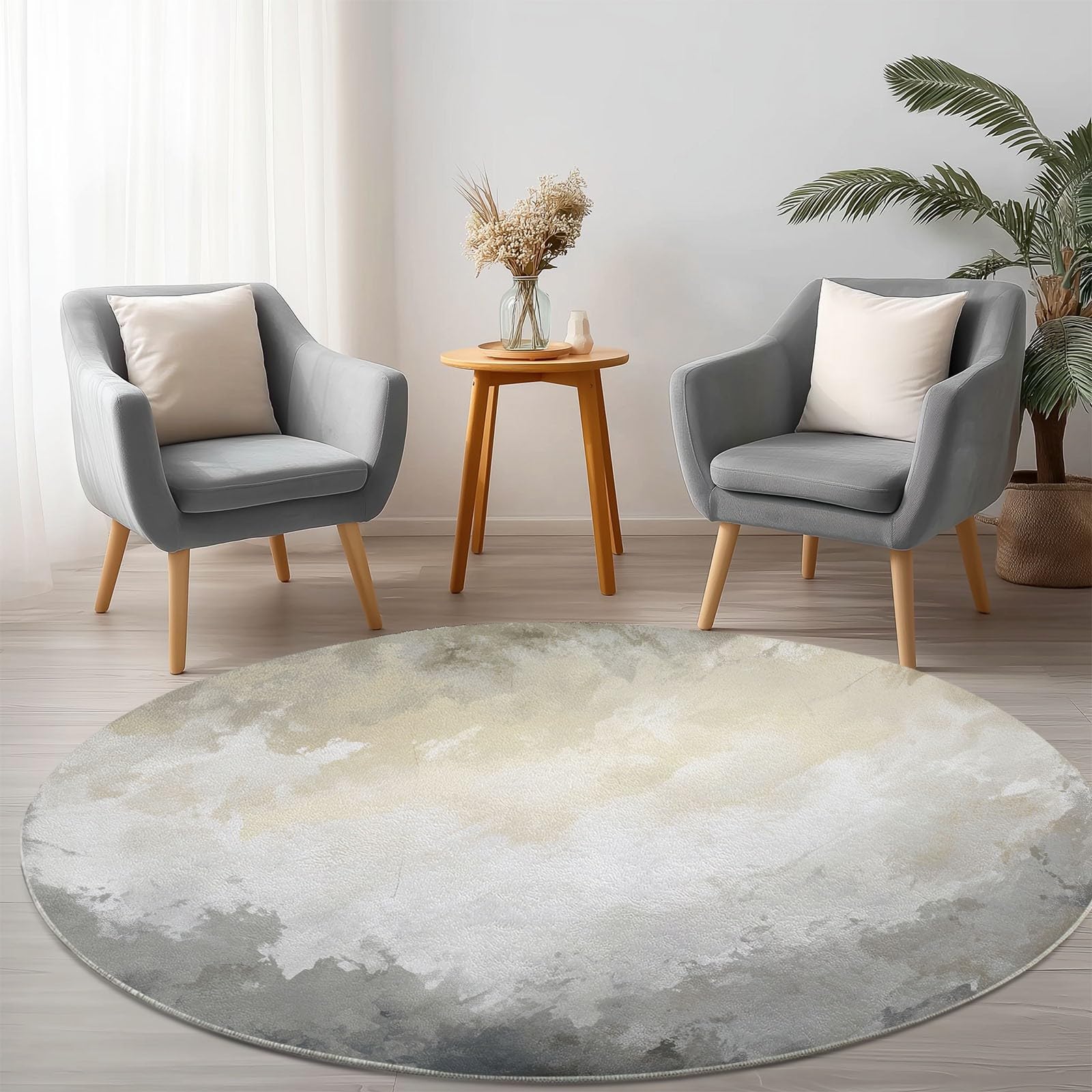 Generico Ø 90 cm Rotondo Tappeto Texture Consumate, Tappeti Antiscivolo e Lavabile Grigio - Pelo Corto Morbido Tappeto per Camera da Letto Soggiorno Stanza dei Giochi Decorazione Casa