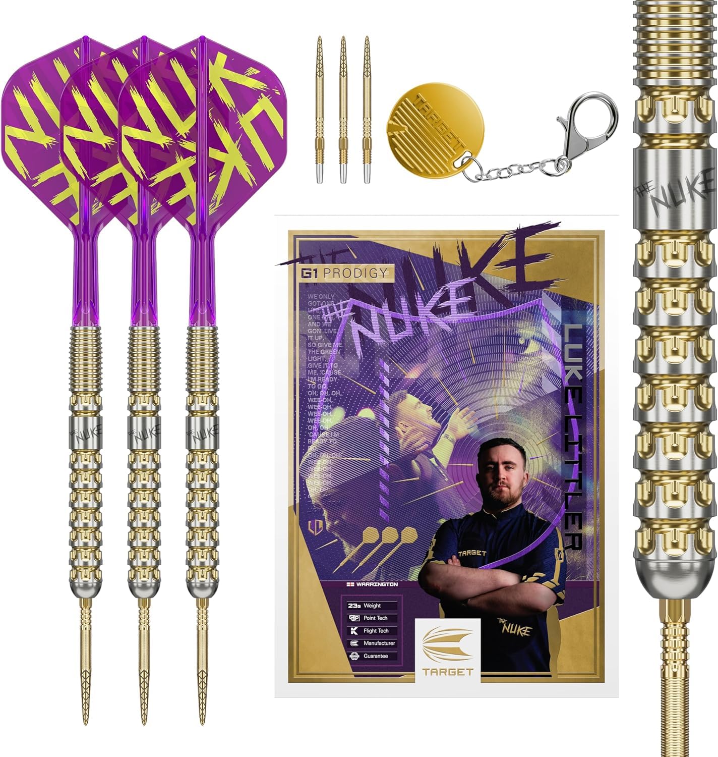 Target Darts Luke Littler Gen 1 Prodigy Steel Tip Swiss Point Darts, 90% Tungsten Dart, 22G/23G/24G | Generation 1 Gold Steel Tip Dart, Player Edition