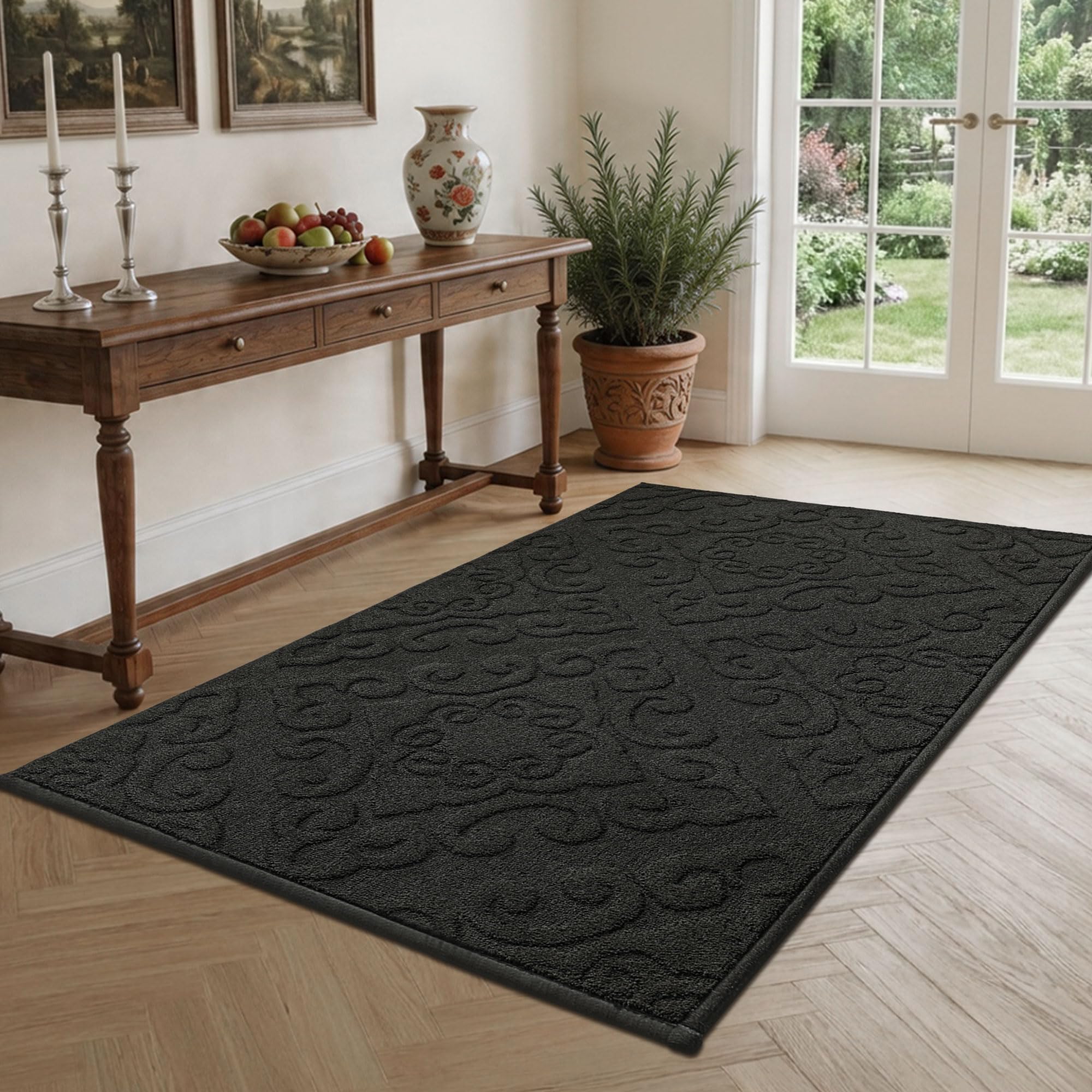 COSY HOMEER Paillasson lavable et antidérapant pour entrée intérieure, 90 x 150 cm, noir
