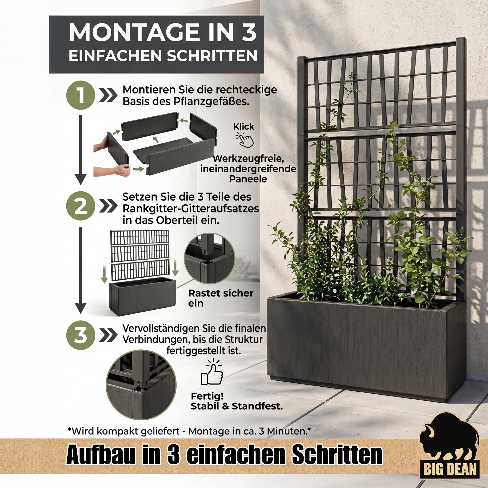 BigDean 2X Blumenkasten mit Rankgitter Pflanzkasten 80x36x 140 cm hoch | Made in Europa