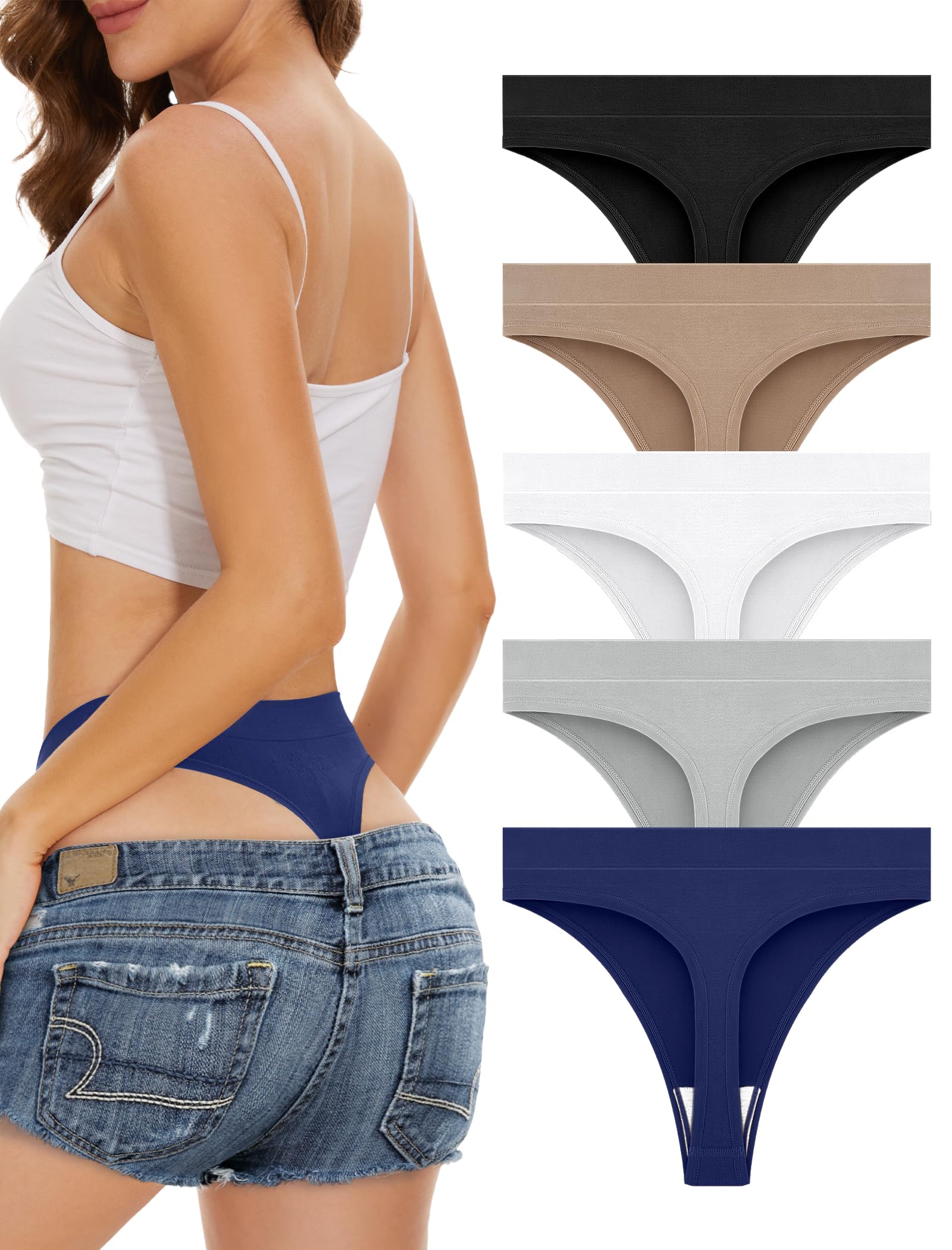 VOENXE Slip Perizoma da Donna A Vita Alta,Senza Cuciture Tanga,Mutande Invisibili Brasiliana Microfibra Intimo Mutandine, Perizomi Mutanda Invisibile,String Thong Elasticizzato Culotte,Pacco da 5