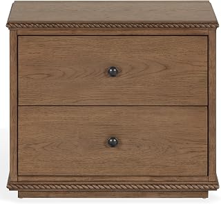 SAFAVIEH Couture - Octavian Rope Detail Nightstand - Walnut Oak - 2-Drawer Storage - Fully Assembled - Ideal for Bedroom, Guest Room, 30" W x 18" D x 26" H (SFV2233B)