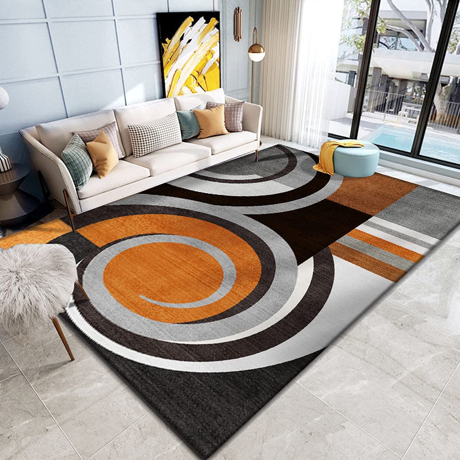 ESOUY Dywaniki można prać, antypoślizgowa dekoracyjna mata podłogowa 1,2 m x 2,0 m, dywan do sypialni salonu jadalni taras balkon hol kuchnia wielokolorowa geometryczna 120 x 200 cm