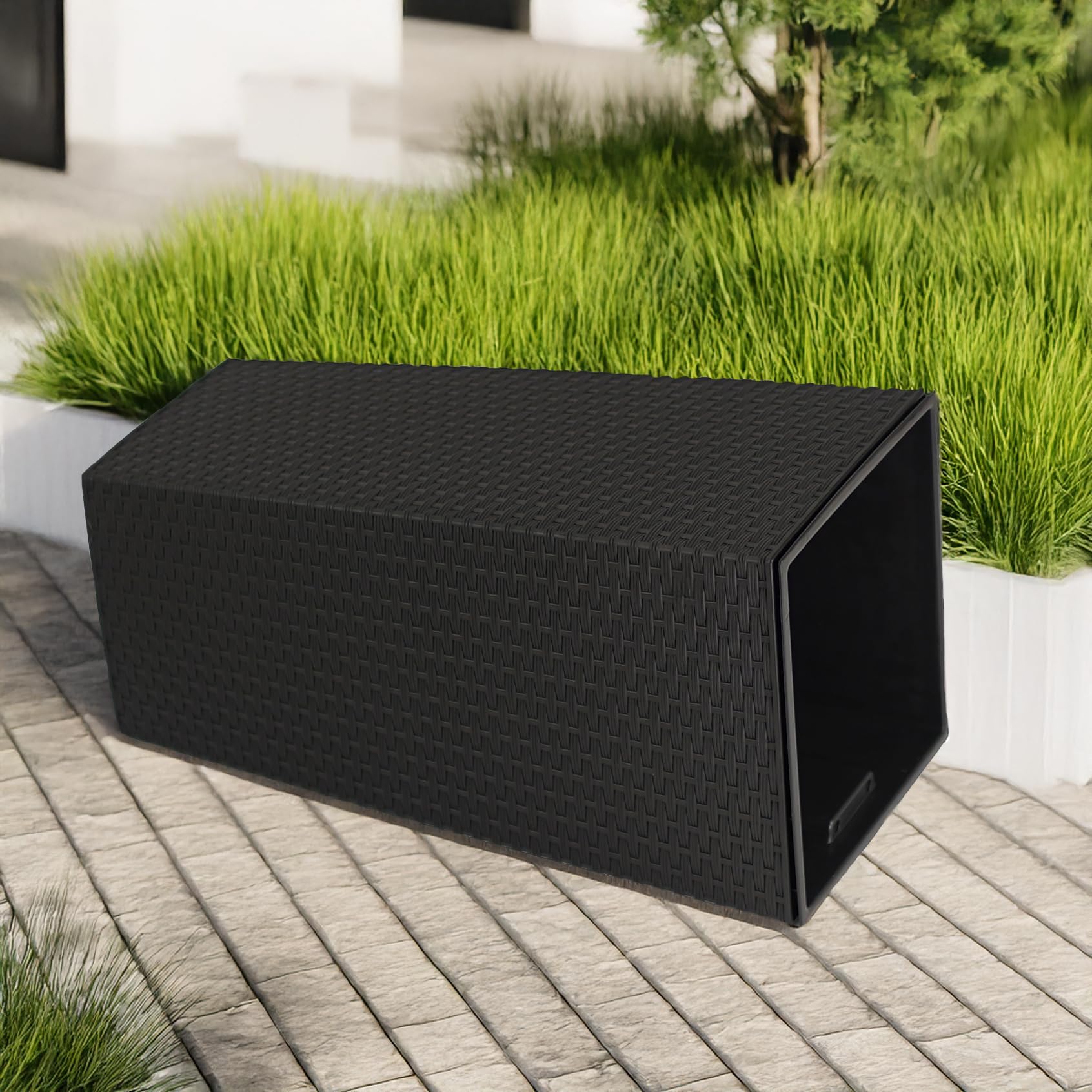 Ensemble de Pots de Fleurs avec Insert, Noir 57 cm | Pots de fleurs en 3 tailles : 37/47/57 cm, Aspect rotin et plastique recyclé, Pour la maison et le jardin