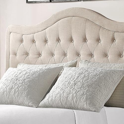 Miniatura 5 de Rosevera Niana - Cabecero ajustable con tapicería de lino fino y capitoneo de botones para dormitorio, Queen, color beige