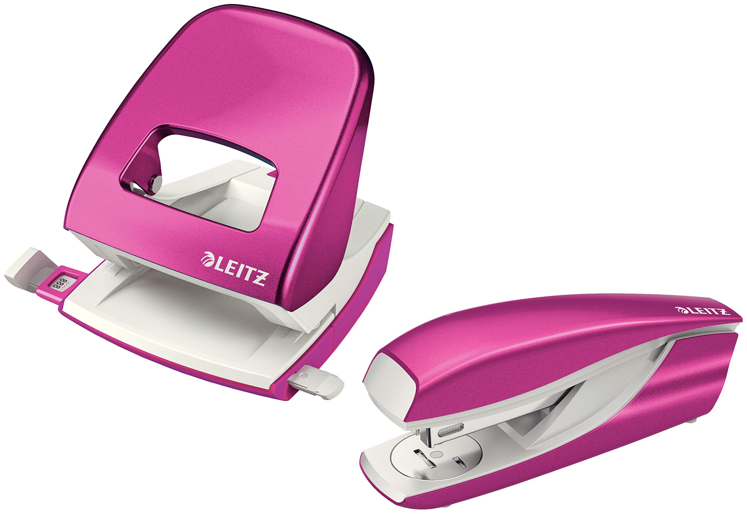 Leitz 50081023 Locher (30 Blatt, Anschlagschiene mit Formatvorgaben, Metall, WOW) metallic pink (Locher + Heftgerät)