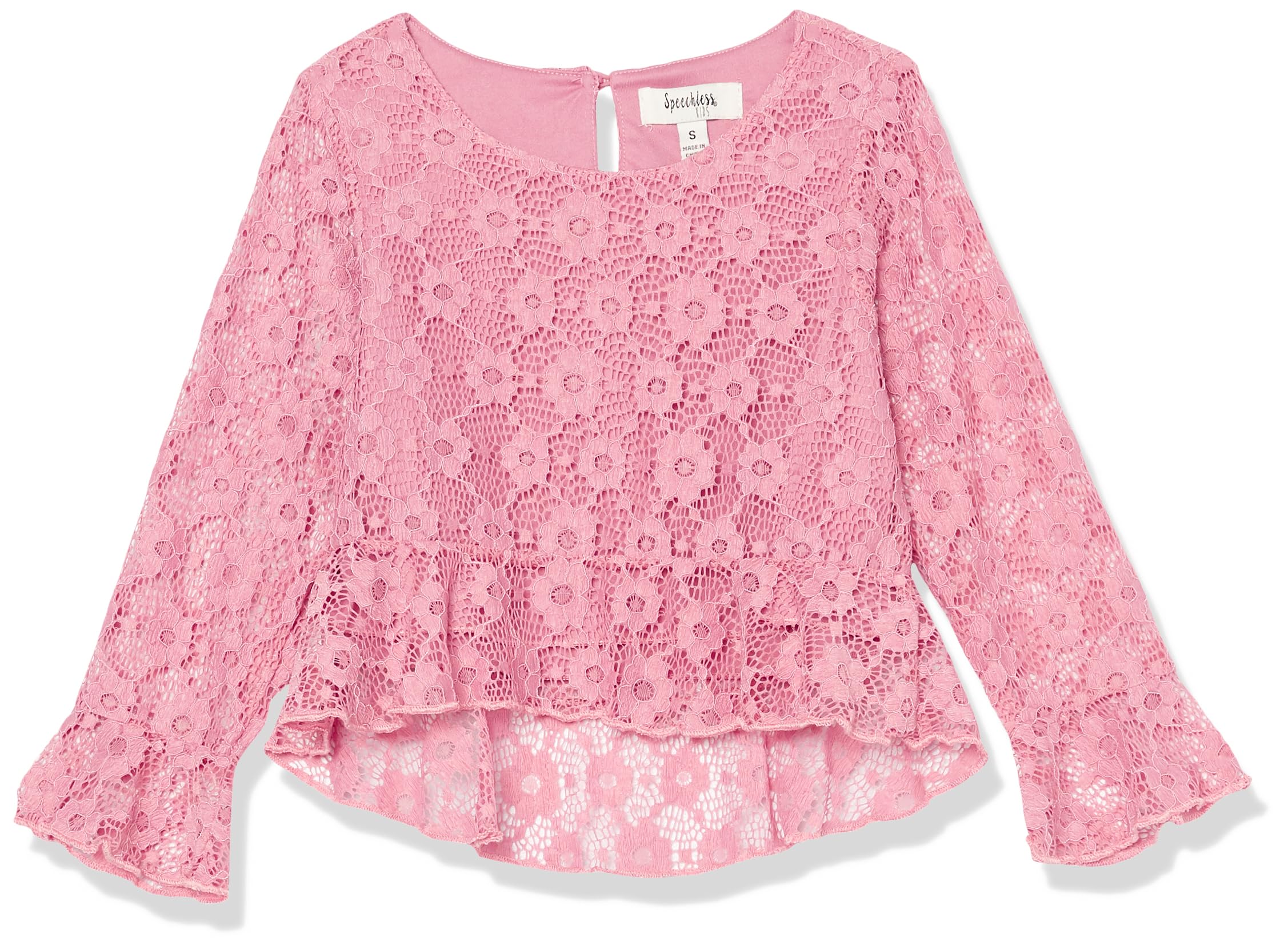 Speechless Girls' Embroidery Mesh Long Sleeve Top