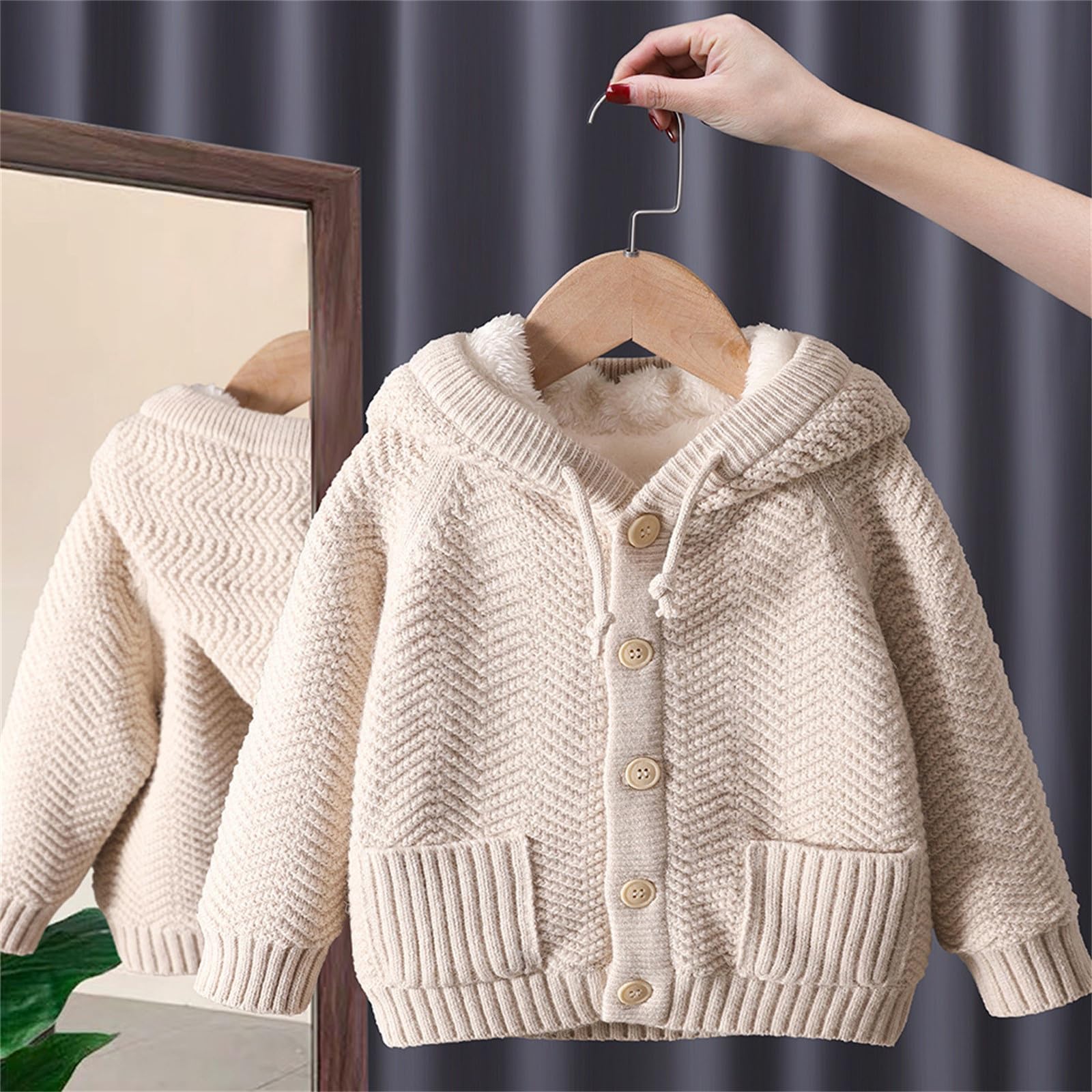 WWricotta Maglione Cardigan con Cappuccio per Ragazzi e Bambini, Maglione per Ragazze, Giacca con Chiusura a Bottoni Lavorata a Maglia, Foderato in Pile, Cappotto Invernale, Top