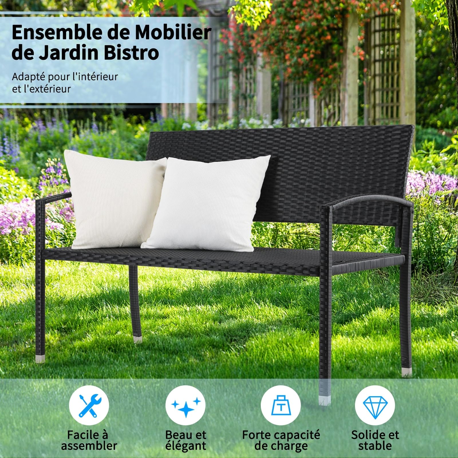 LIFERUN Banc de Jardin en Rotin, Banc Extérieur en Polyrotin