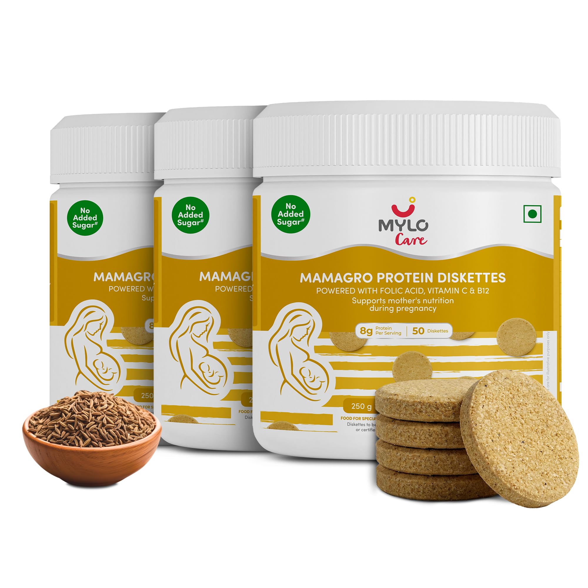 Mylo Care MamaGro Protein Diskettes | High Protein Snack for Pregnant Women | Supports Baby Growth, Placenta Development & Daily Nutrition | 250g (250 g (Pack of 3), Vanilla & Jeera & Chocolate) — Amazon image 10