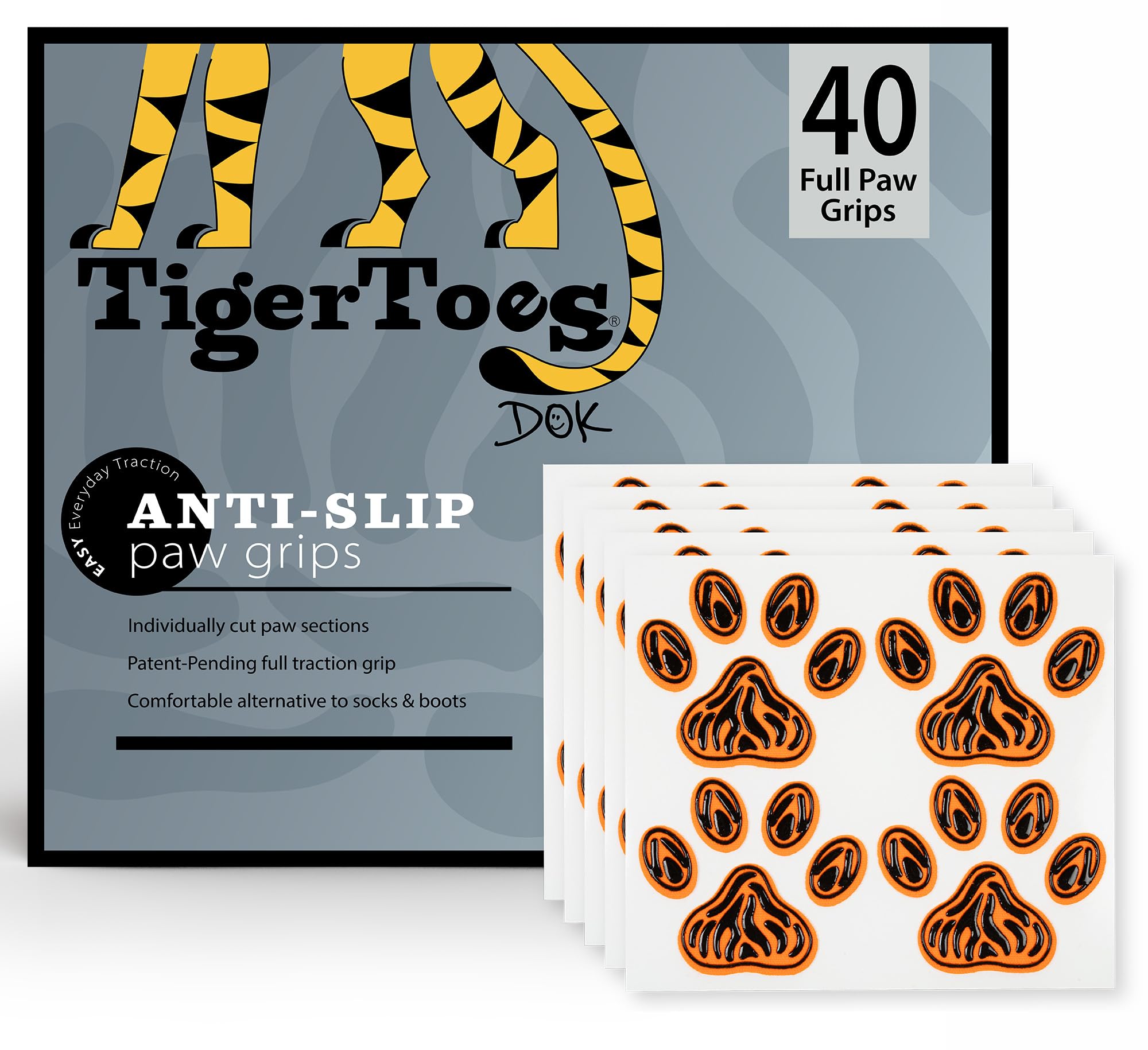 DOK TigerToes Premium Paw Grips for Senior Dogs, 40ct of Pre-Cut Anti Slip Dog Paw Pads for Hardwood Floors, Provides Traction for Slipping (40 Total Grips, Size Large)