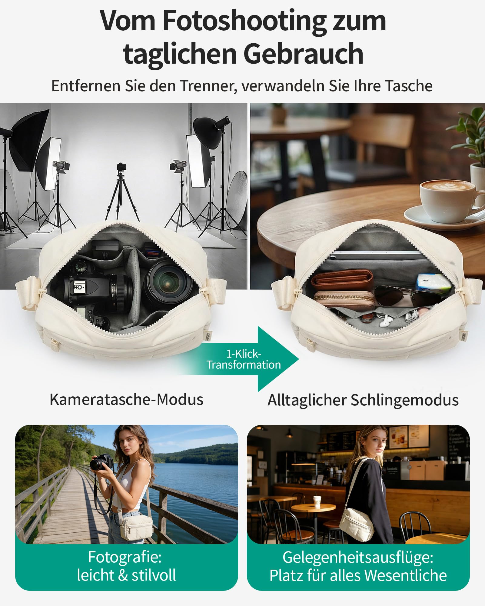 bagsmart Borsa piccola per fotocamera DSLR SLR piccola e leggera ed elegante borsa a tracolla a specchio reflex sistema fotocamera accessori, cammello, Fashion