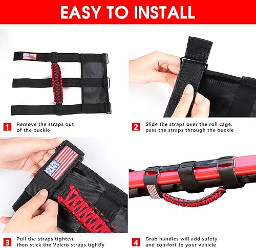 Miniatura 8 de RERPRO Asas de agarre de barra antivuelco para Jeep Wrangler CJ YJ TJ JK JL Gladiator JT 1955-2024 2.0-4.0 pulgadas, jaula enrollable, mango de