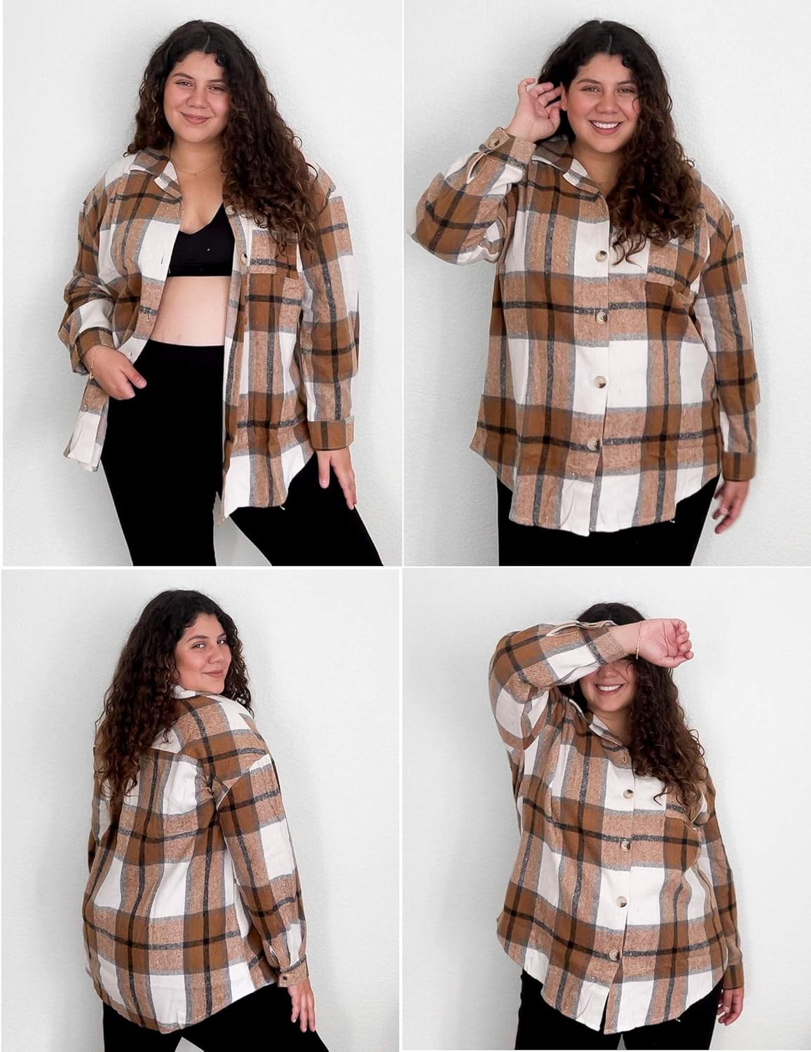 IN'VOLAND Women's Plus Size Plaid Shacket Long Sleeve Button Down Flannel Shirts Casual Jacket Coats - Image 4
