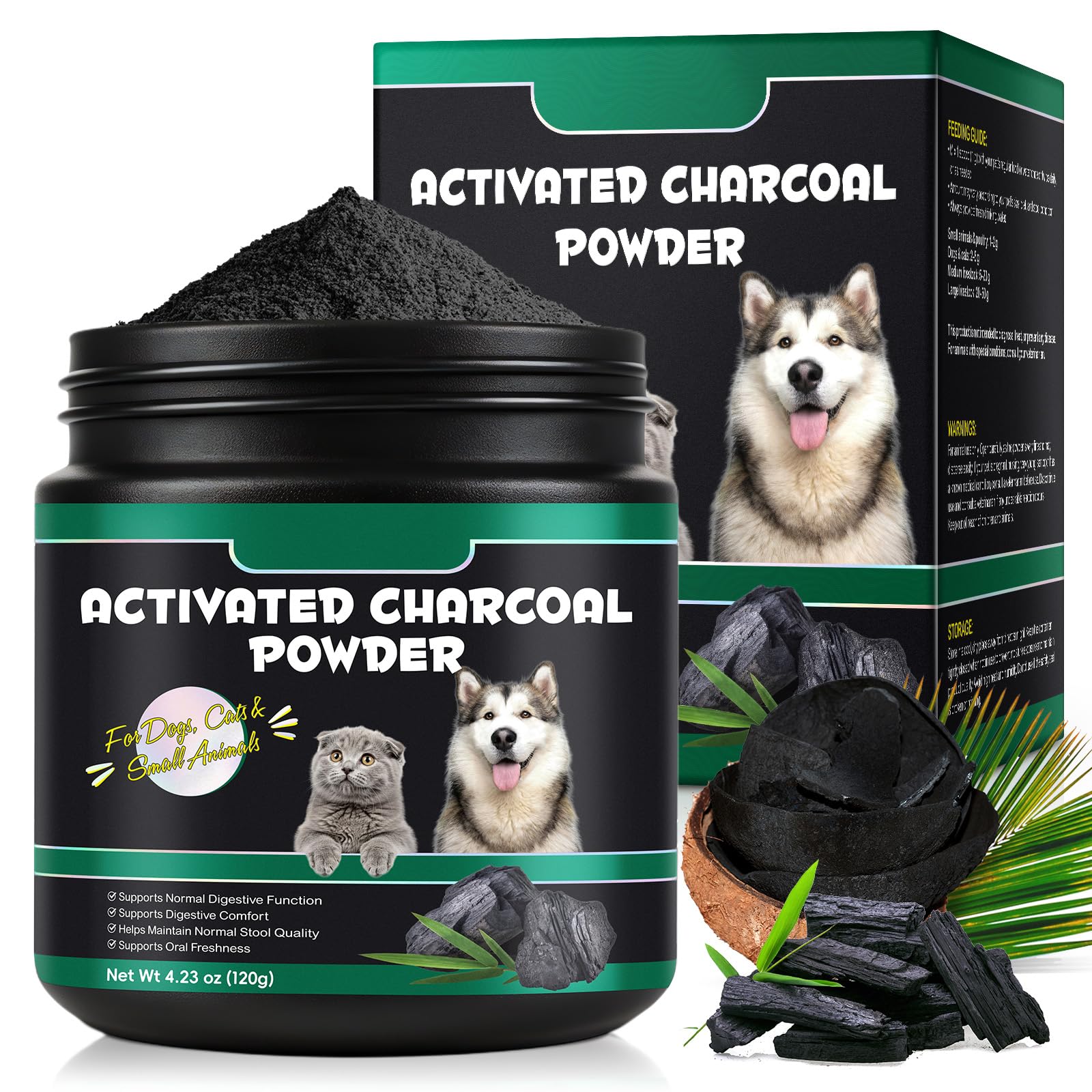 AIQIUSHA Activated Charcoal for Dogs & Cats, 120g Pure Charcoal Powder for Pets & Livestock – Daily Digestive Support, Helps Maintain Normal Stool, Single Ingredient, Non-GMO, Gluten Free