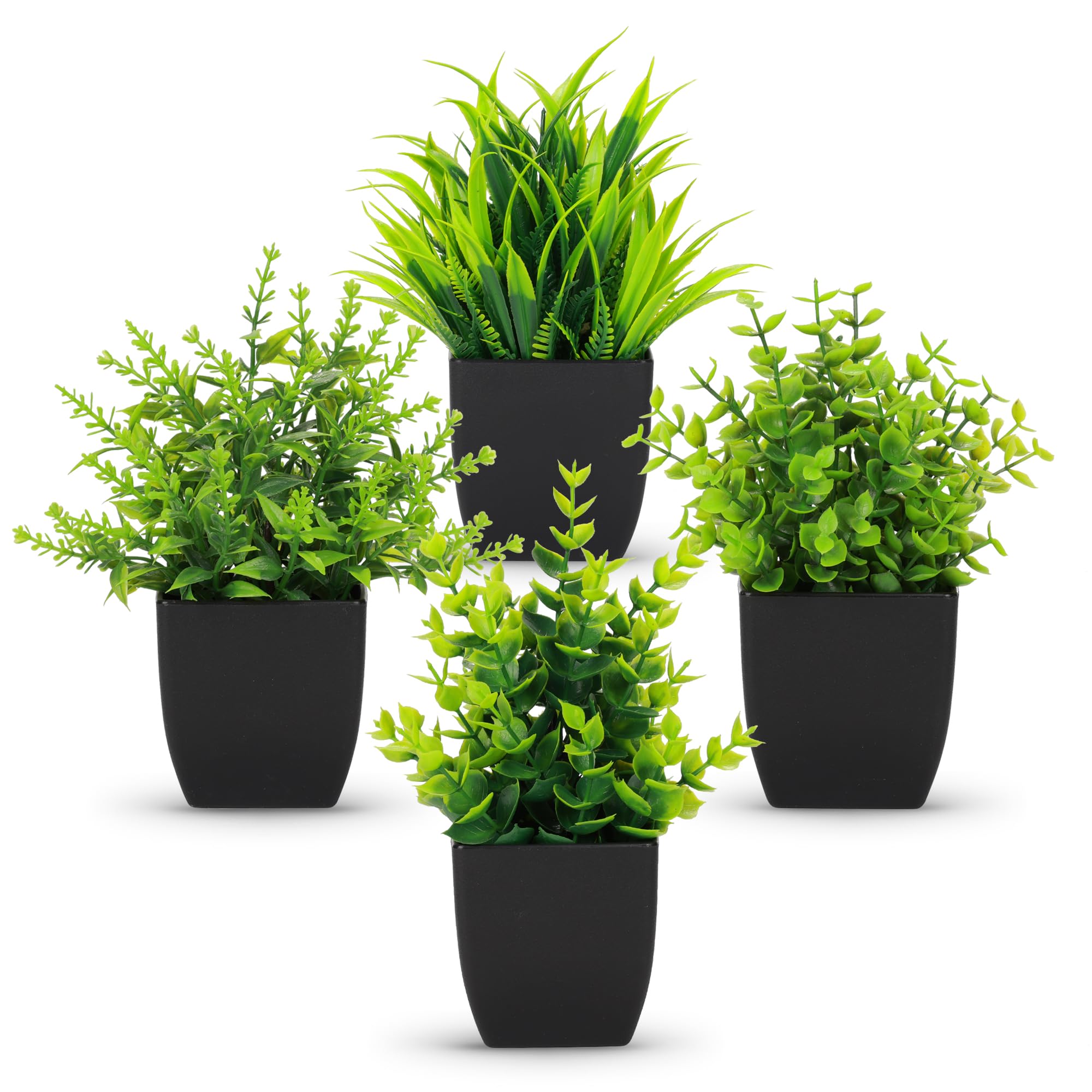 BTSD-home 4 Pack Small Fake Plants Artificial Mini Faux Plants Indoor Black Bathroom Accessories for Room Home Office Shelf Decor