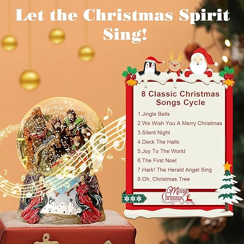 Miniatura 3 de Lewondr Globo de nieve de Navidad, funciona con pilas, globo de nieve que muestra la escena de la Santa Natividad, linterna de nieve decoración de