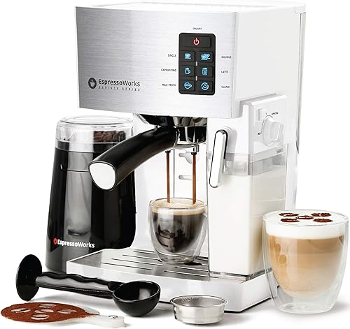 Cafetera espresso, Latte & Cappuccino Maker- 10 piezas todo en uno Espresso Maker con vapor de leche (Incluye Molinillo de grano de café, 2 tazas