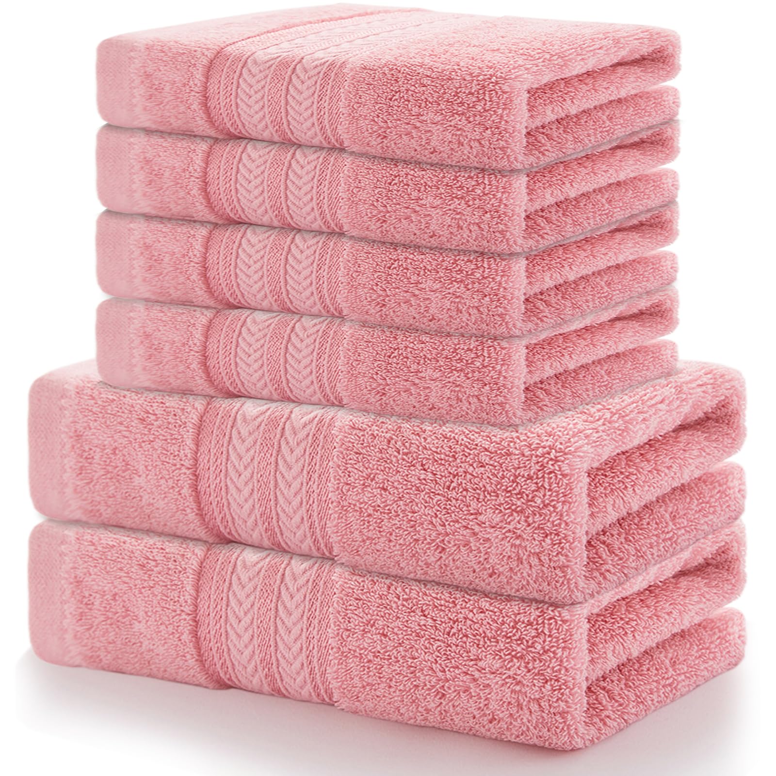 OLESTER 6 Piece Premium 550 GSM Cotton Bath Towels, Super Soft & Highly Absorbent, for Hotel Quality Towels Bathroom Shower Towel (Pink)