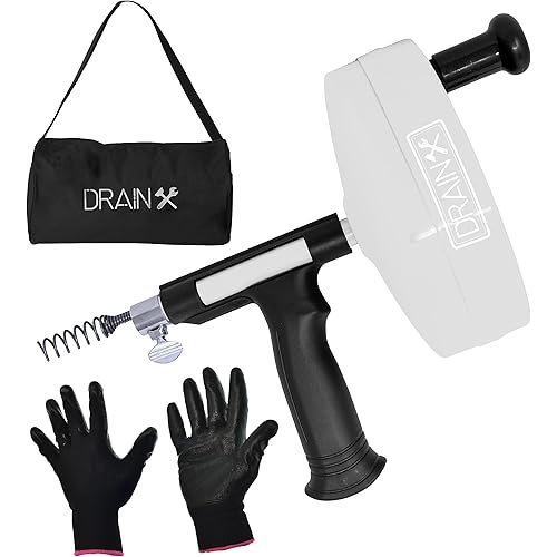 Drainx Pro 50-FT Heavy Duty Steel Drum Drain Auger Plumbing Snake with Work Gloves and Storage Bag