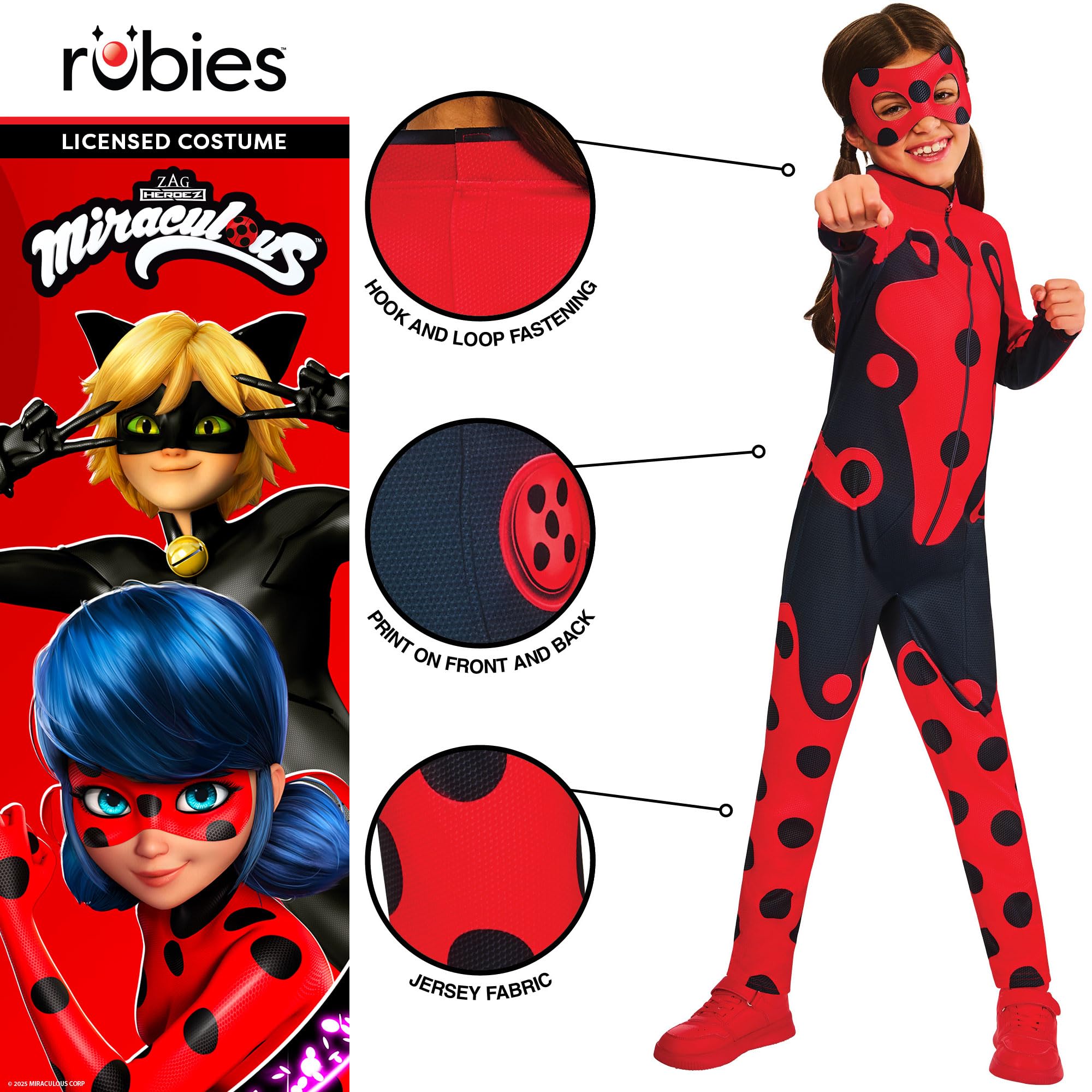 Rubies Official Zag America Miraculous Ladybug Child Costume, Kids Fancy Dress, Size Age 7-8 Years Halloween - Image 2