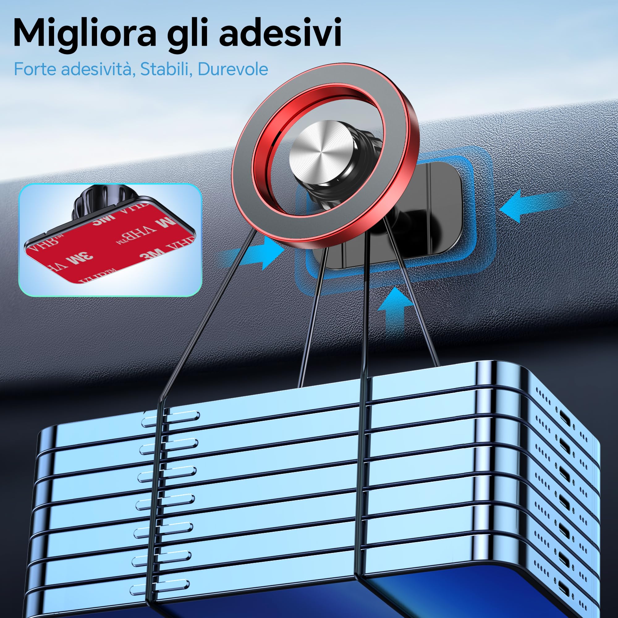 Coolpow Porta Cellulare Auto con Magsafe【20 Potente Magnetico 】 Supproto Telefono Auto Magnetico【360°】 Porta Telefono AUto Per Il Cruscotto & Presa d'Aria Automobile Compatibile con iPhone 17,Rosso