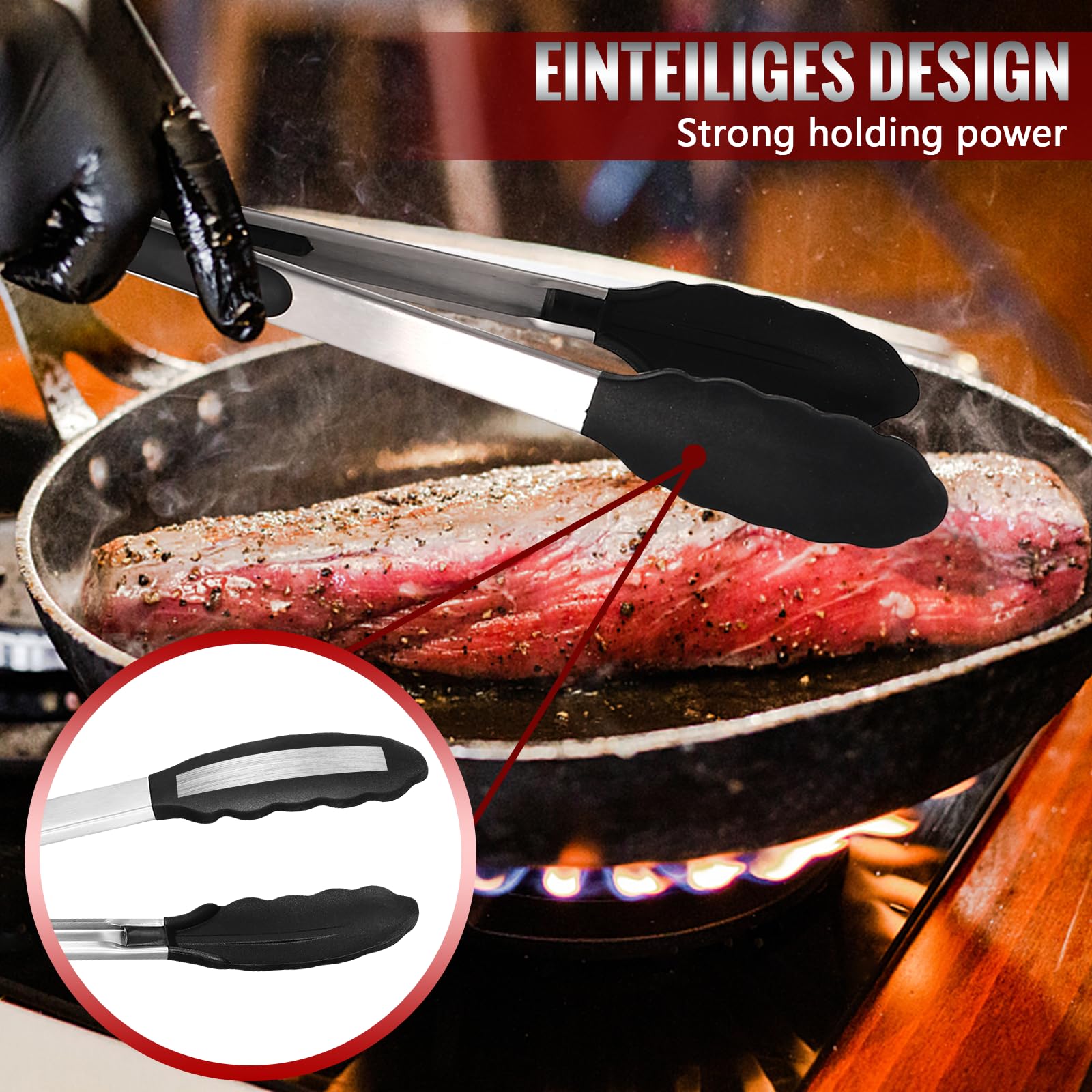 Set 3 Pinze Da Cucina In Acciaio Inox Con Punte In Silicone - 18, 23 E 30,5 Cm, Resistenti Al Calore - Foto 9