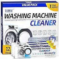 Washing Machine Cleaner Pre-Portioned Powder Tablets for Top Load & Front Load Washers, Odor-Removing, Detergent-Buildup Dissolving, Easy-Dissolve Maintenance Cleaner-12 Pack