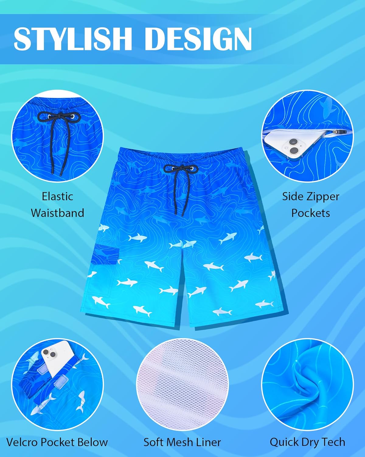 OlyPegic Mens Swim Trunks Bathing Suit Mens Swimsuit Swimwear Beach Shorts Quick Dry 9 Inch Mesh Lining with Zipper Pock - Image 5