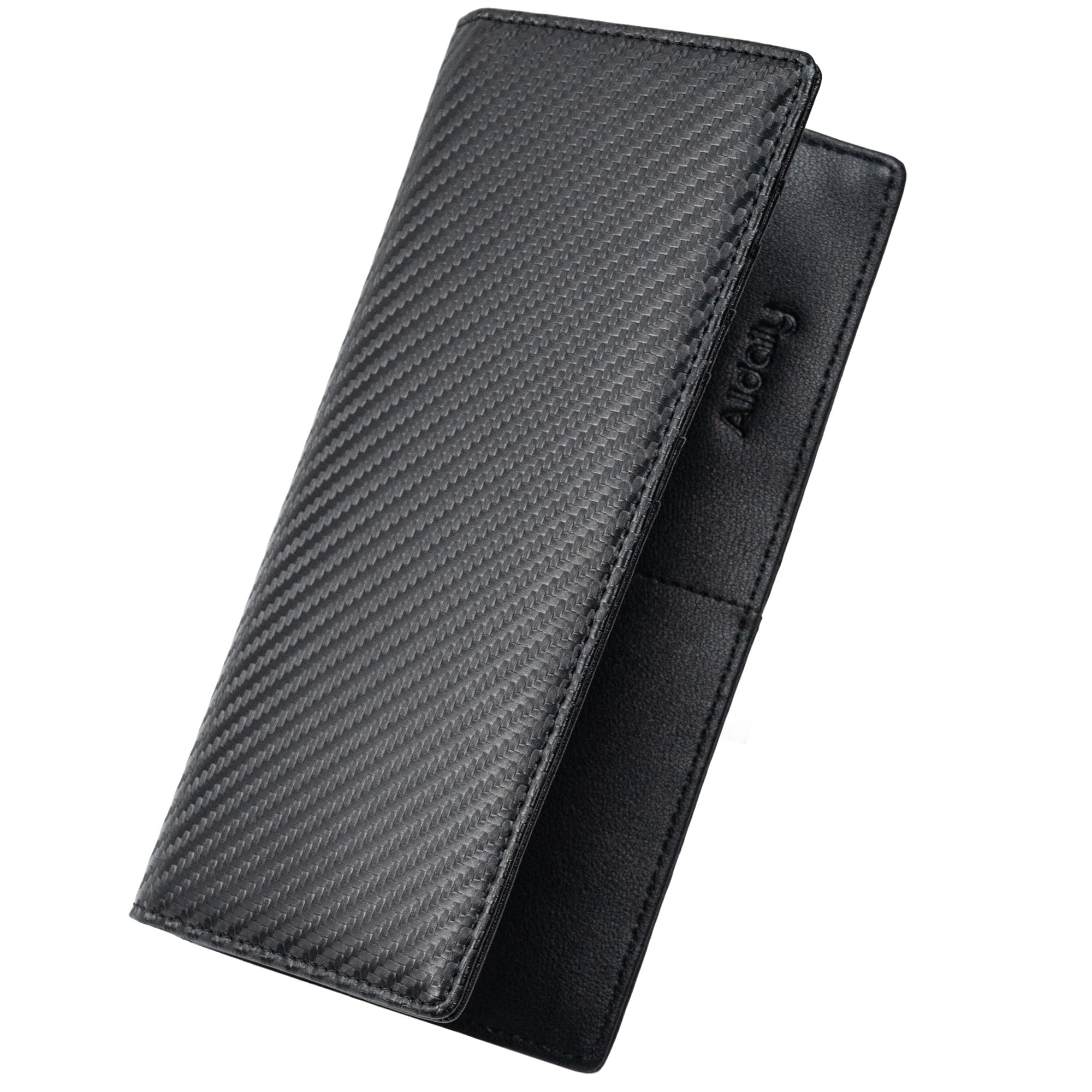 Alldaily Bifold Slim Long Wallet for Men RFID-Blocking Thin Card Holder with ID Window, Faux Leather (Black)