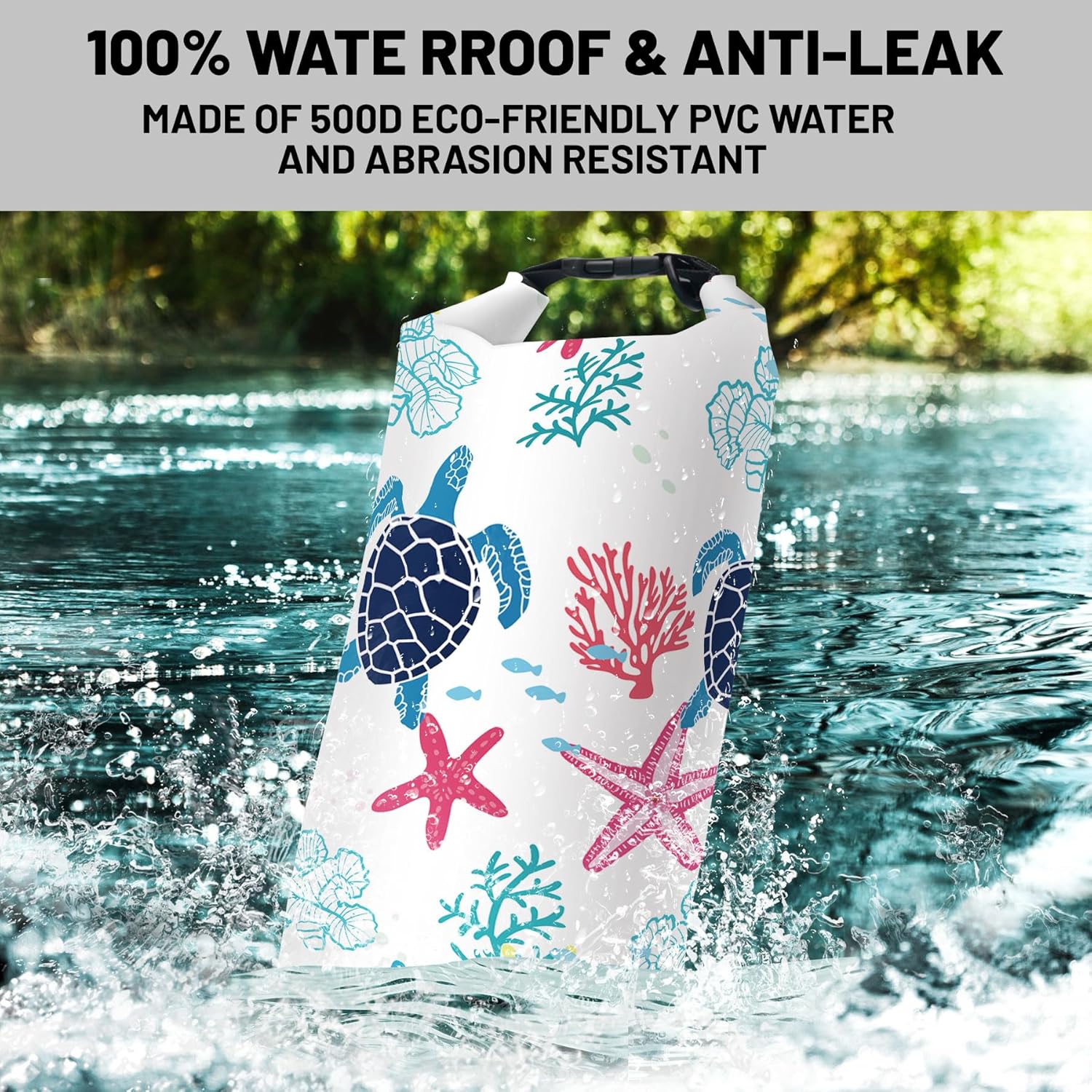 Waterproof Dry Bag,Sea Turtle Coral Starfish Small Waterproof Backpack 2L/5L/10L/20L/30L/40L Floating Lightweight Bags for Kayaking, Boating, Fishing, Swimming Camping with Waterproof Phone Case