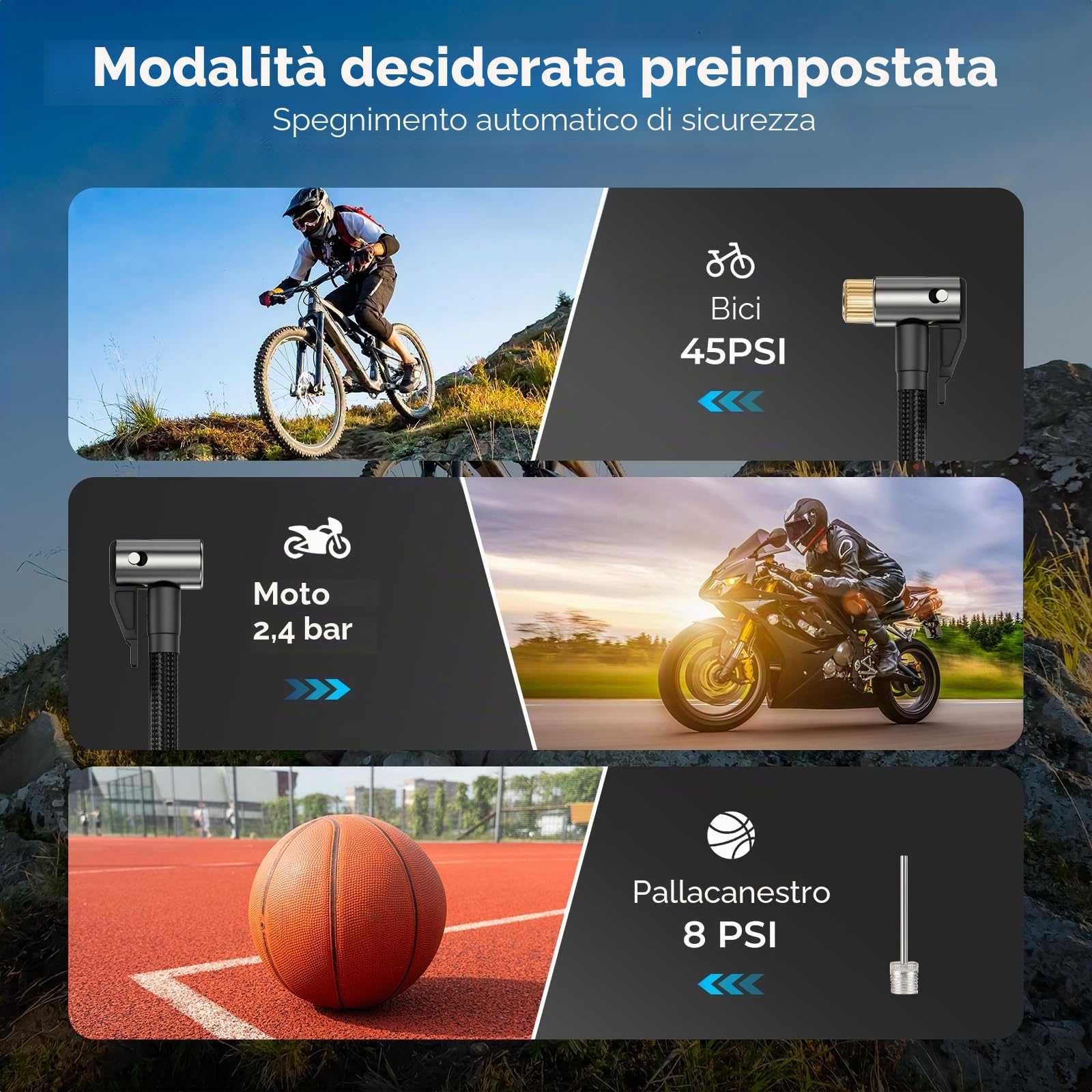 YOUNGDO Pompa per bicicletta, 150 PSI, pompa per bicicletta elettrica 6000 mAh, pompa ad aria elettrica, compressore, pompa per bicicletta, tutte le valvole per bicicletta, moto, palle