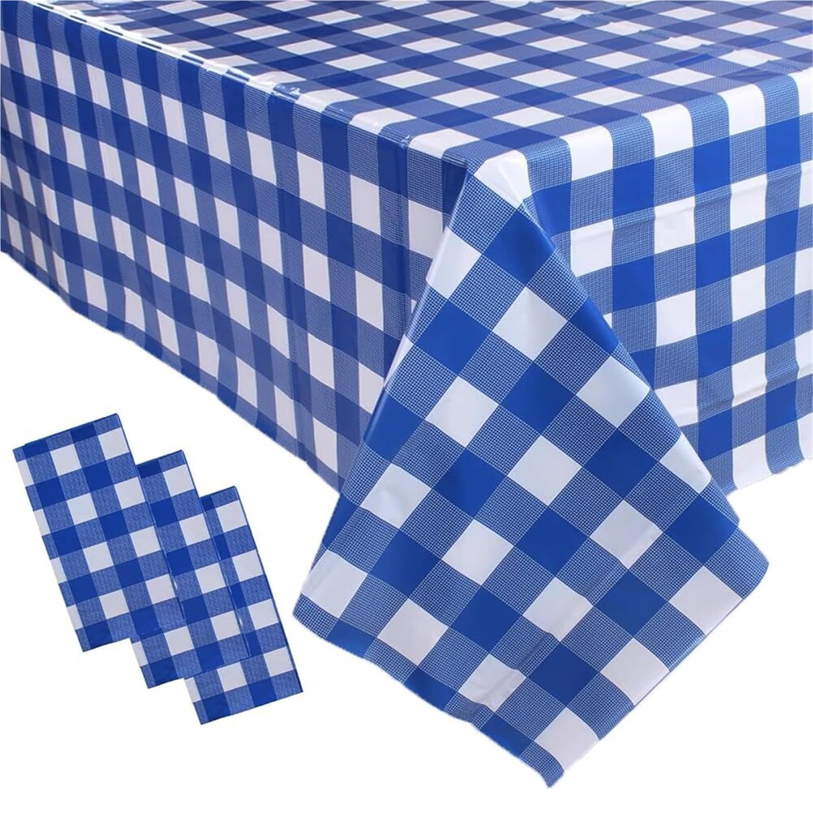 ZNJAMN 3 Packs Pink and White Checkered Tablecloth 54x108 Inches Rectangle Gingham Disposable Plastic Waterproof Pic for Party,Picnic(Bule and White)