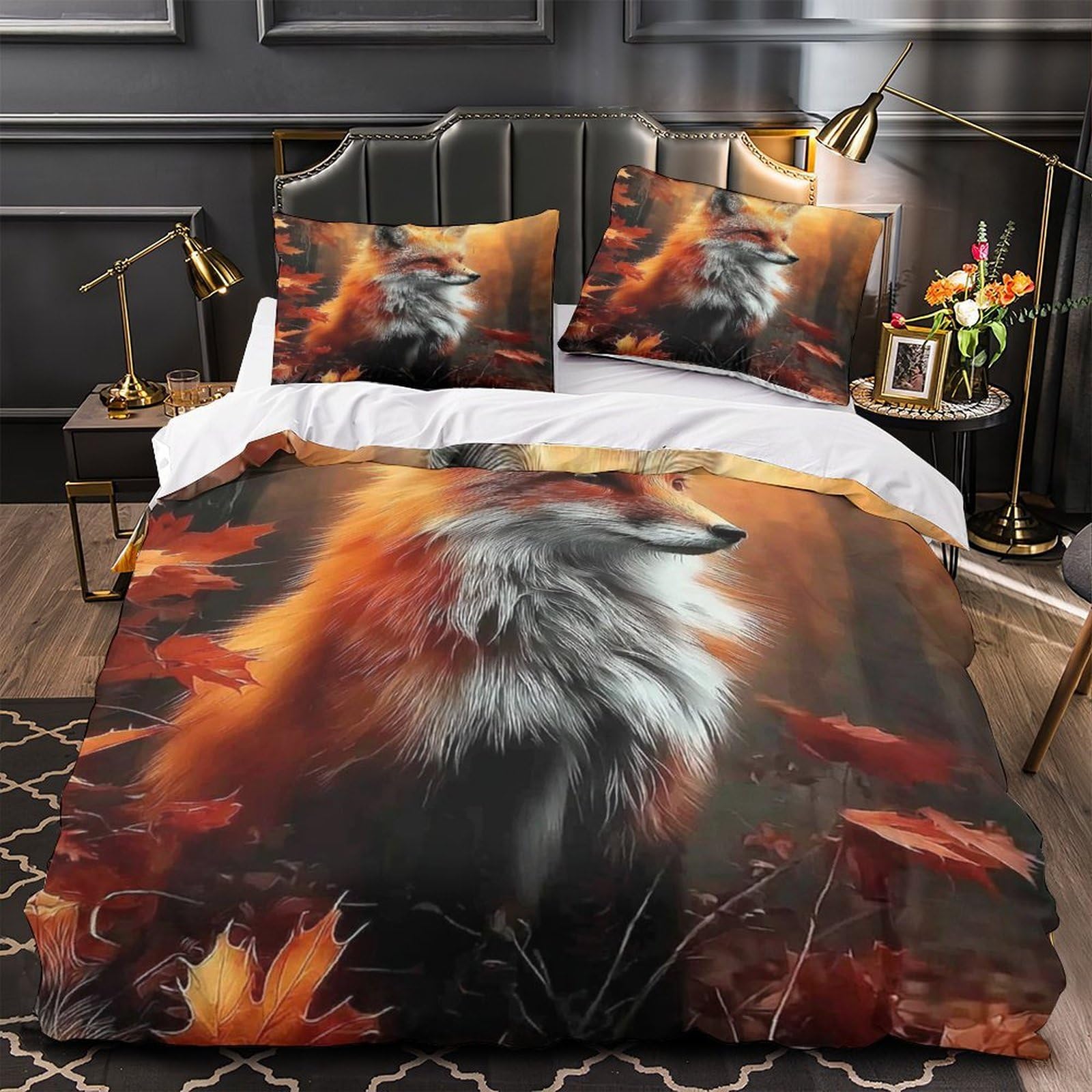 Housse de couette renard zippée anti-glisse en microfibre pour lit enfant ado