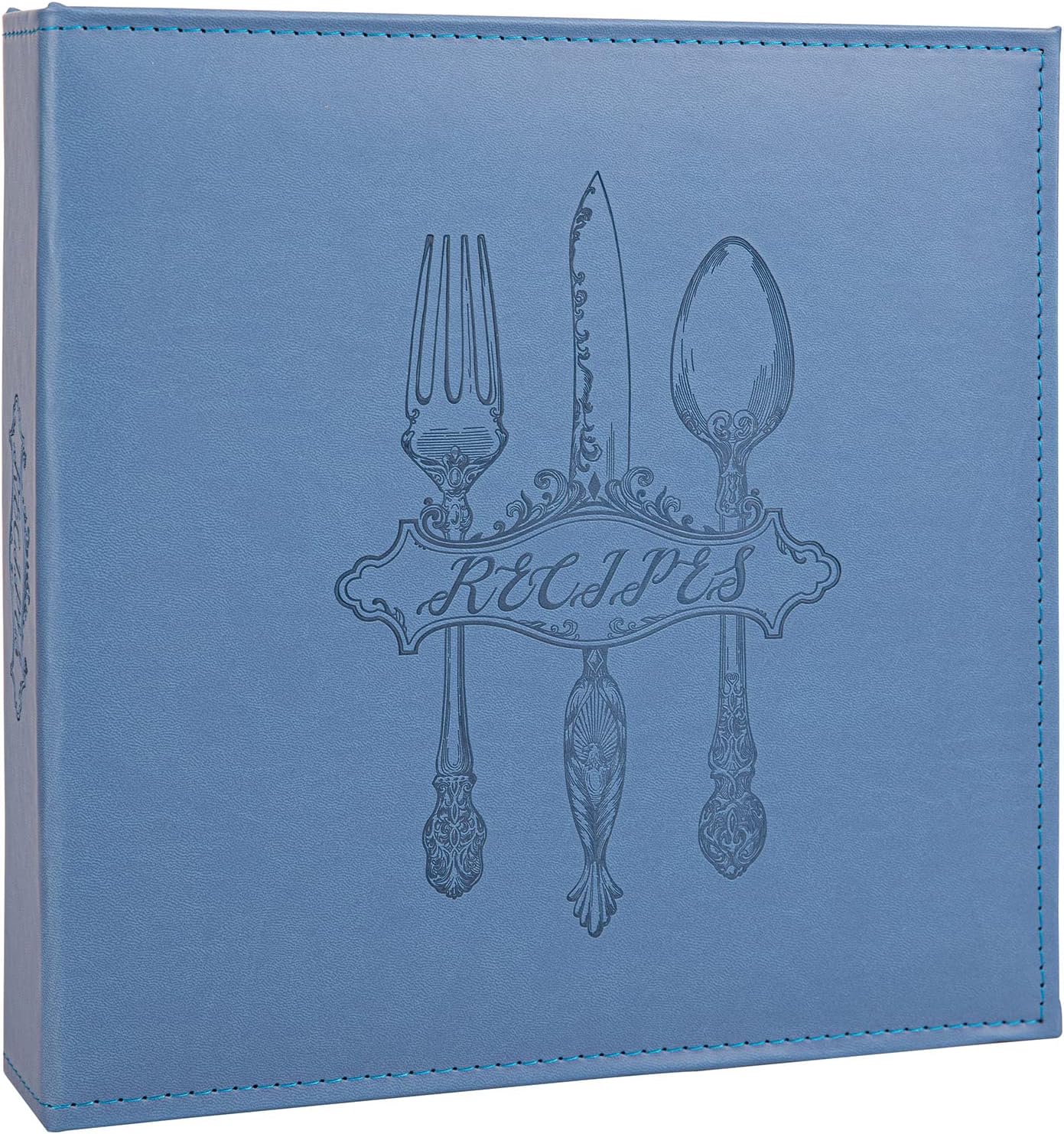 Recipe Binder – 8.5x11 3 Ring Blank Family Recipe Book Binder Kit to Write in Your Own Recipes with PU Faux Leather Cover and Plastic Sleeves (Dark Blue)