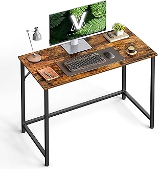 Computer Desk, Office Work Desk, 39.4 x 19.7 x 29.9 Inches, for Study, Bedroom, Home Office, Living Room, Rustic Brown and Ink Black ULWD41X