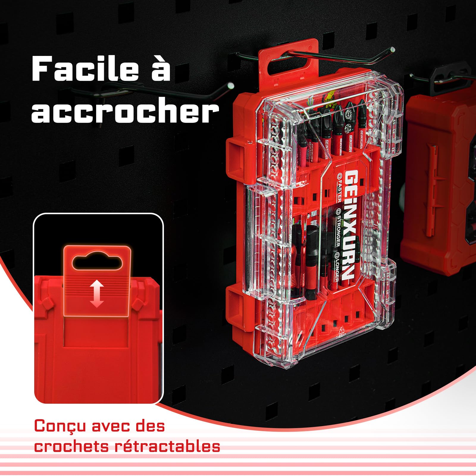 Geinxurn Coffret de 27 Embouts de Vissage en Acier S2 Magnétique, (TX-, TR-, PZ-, PH-, Hex-) Emoubut pour Tournevis Visseuse aux Chocs, et Porte-embouts Adaptateur de Douille avec Boîte de Rouge