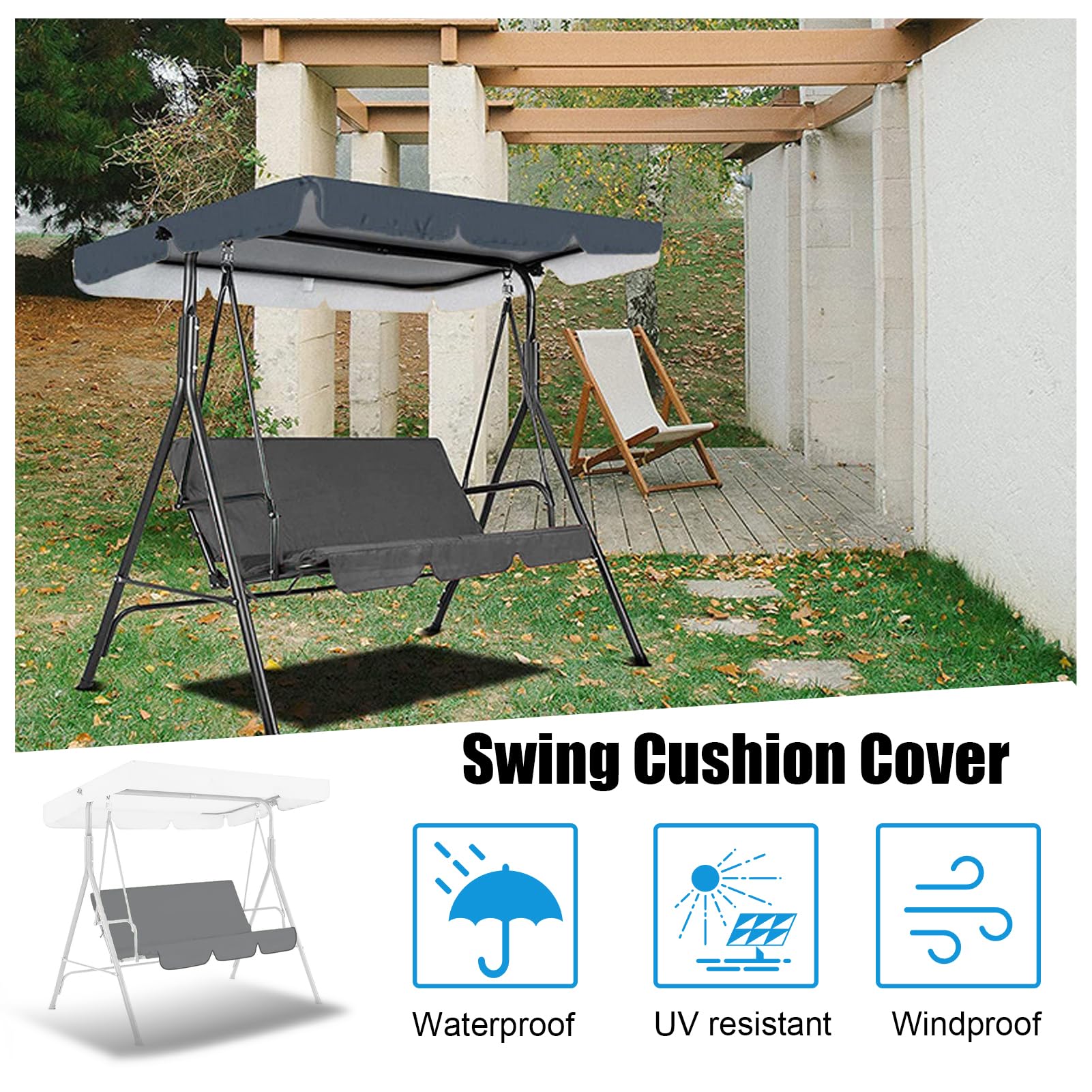 Housse de Siège de Jardin pour Balançoire de Jardin,2/3 places,600D Tissu Oxford,Imperméable Housse de Siège de Balancelle,,150 x 50 x 10 cm,pour porche,cour (Beige,150× 50×10 cm)