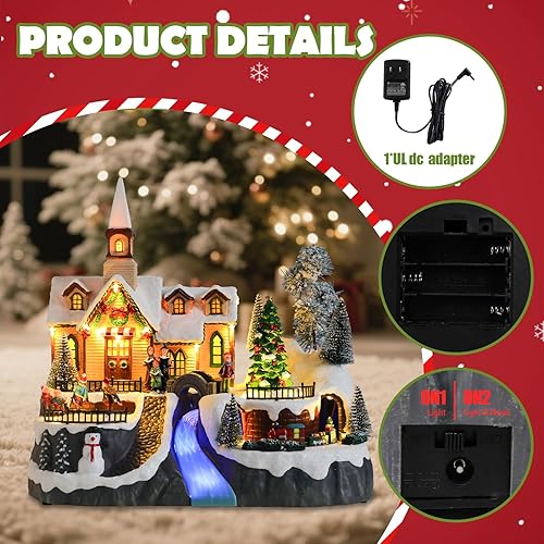 Miniatura 3 de WONDER GARDEN Casas de pueblo de Navidad, iglesia con música y luces LED, edificios coleccionables de Navidad para decoración del hogar o regalo