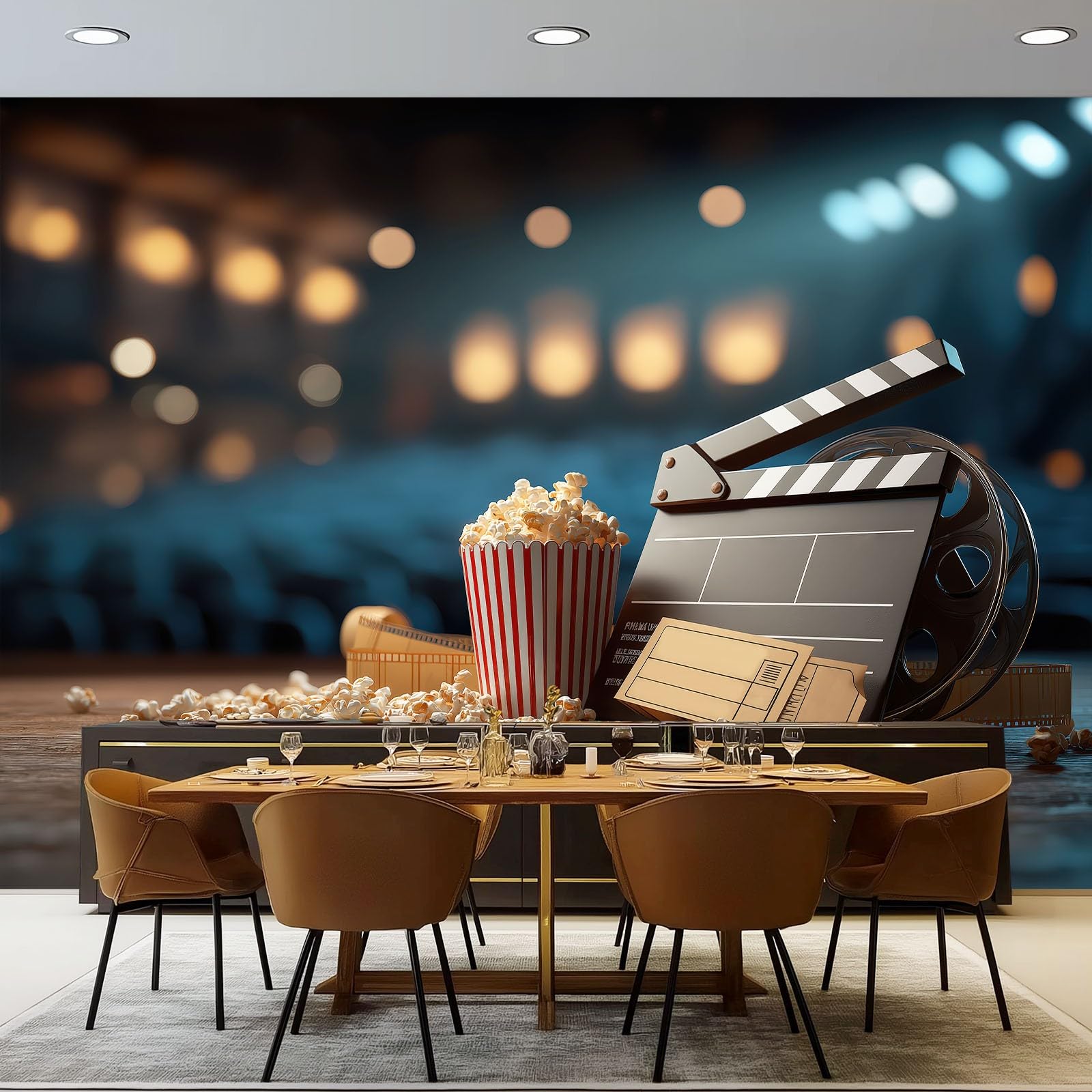Cinema E Televisione Moderni Carta Da Parati Marrone Ciak Biglietto Del Cinema Murale Seta Xxl Moderne Decorazione 300 X 210 Cm Per Decorazione Soggiorno Camera De Letto Sala Ufficio