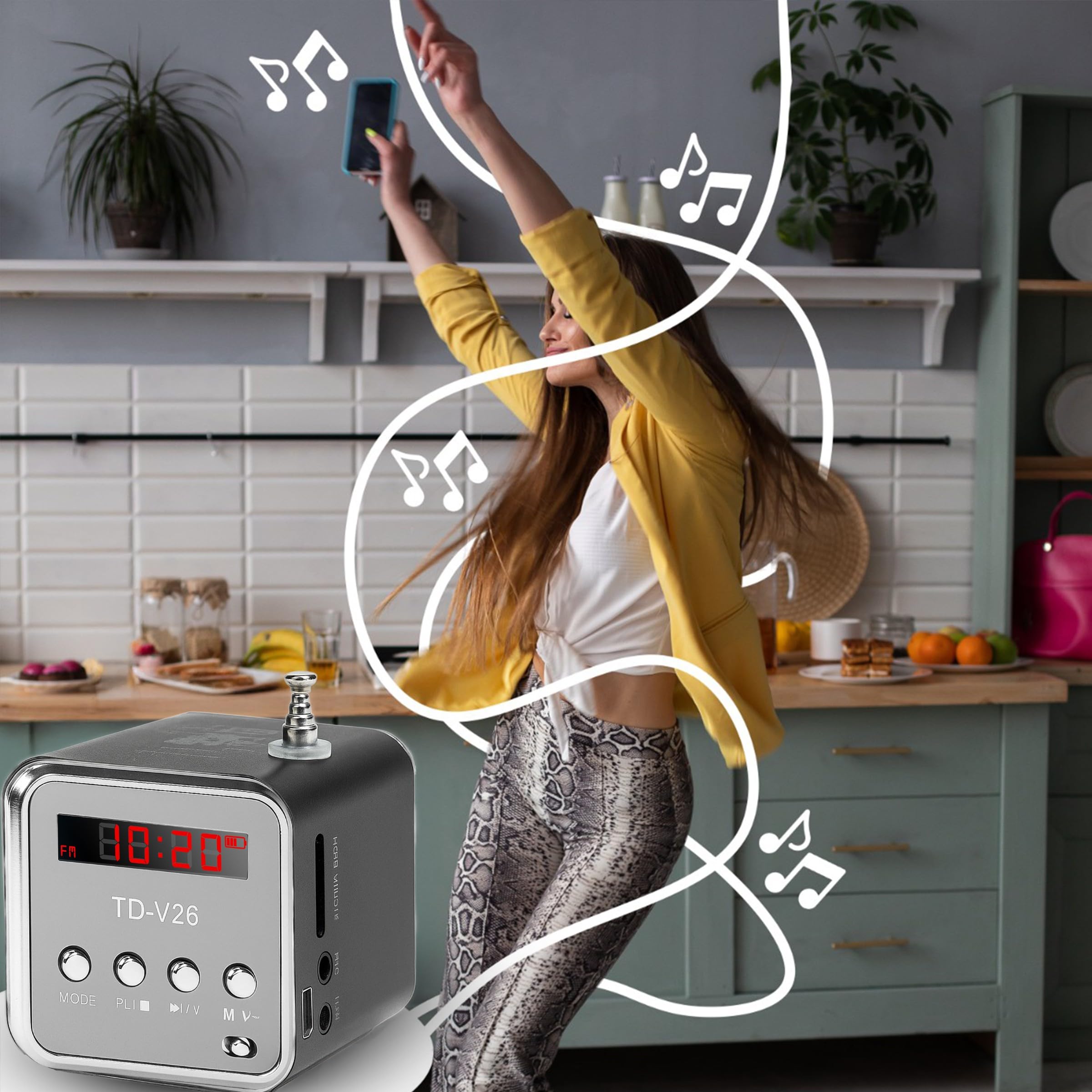 Retoo Radio Portatile FM 3W 45dB Micro SD TF Altoparlante Digitale MP3 USB Nero-Grigio
