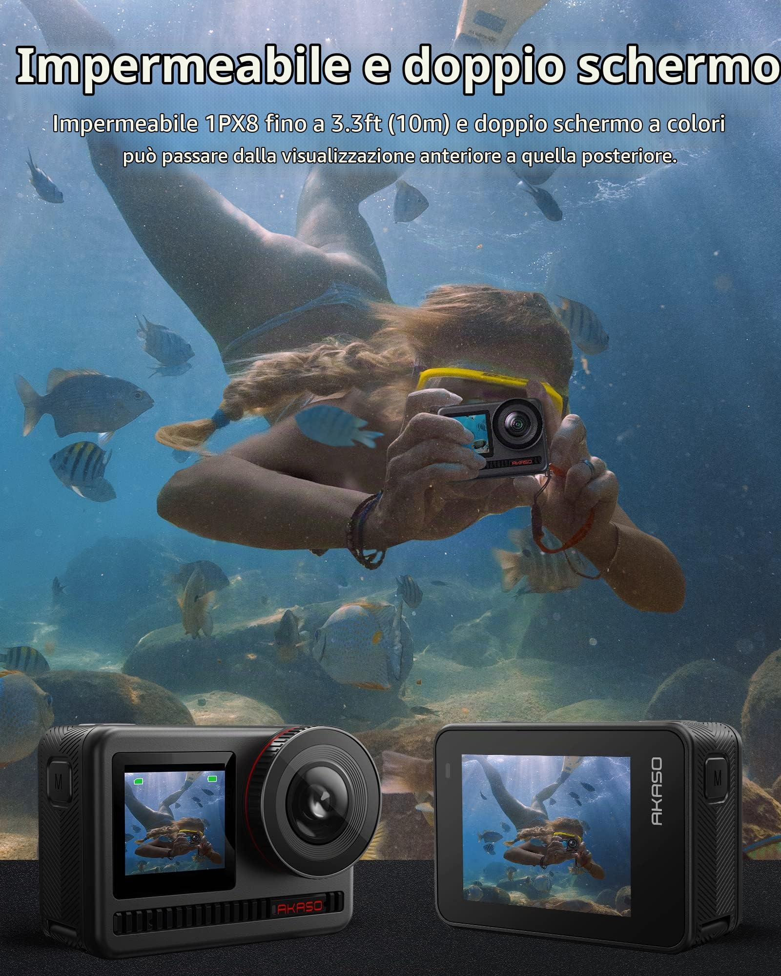 AKASO Brave 8 4K60FPS Action Cam con Scheda di Memoria MicroSDXC da 64GB