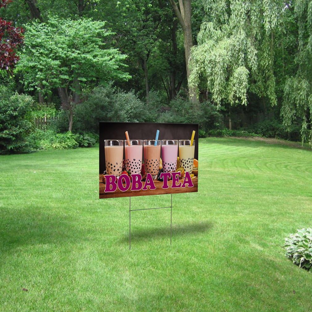 Weatherproof Yard Sign Boba Tea Outdoor Advertising Printing B Pink Lawn Garden 18x12 Inches 2 Sides Print