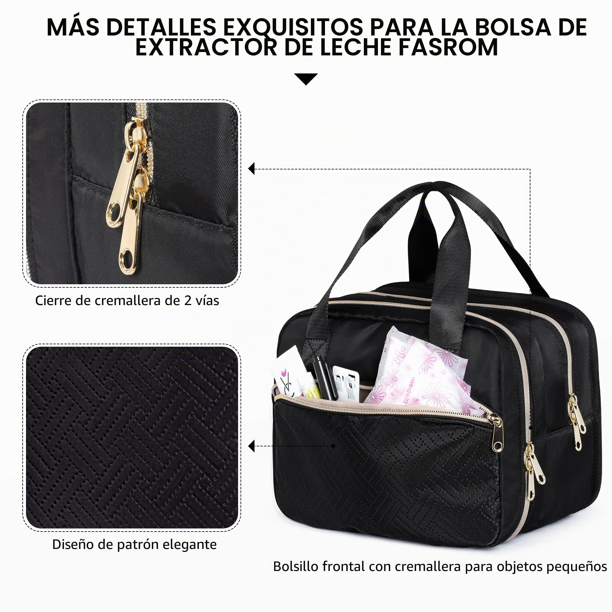 Fasrom Bolsa para extractor de leche portátil con hielera compatible con los extractores manos libres Elvie y Pump in Style de Medela, maletín portátil para madres trabajadoras Negra