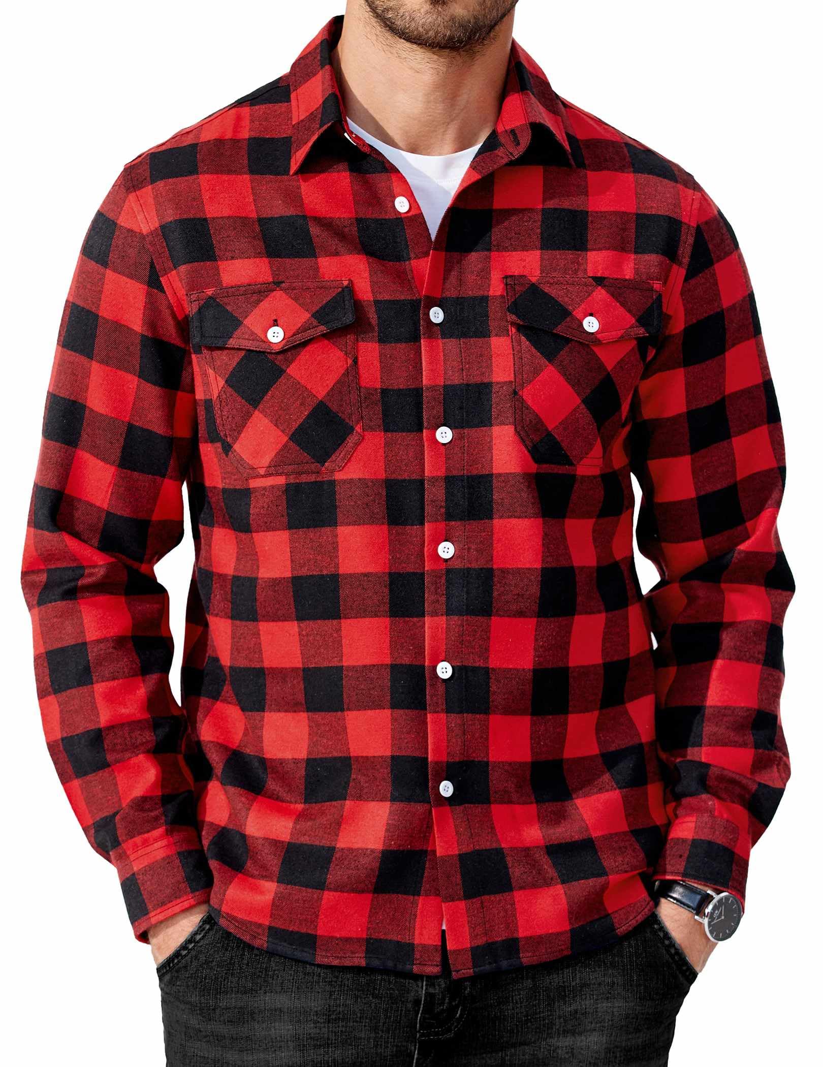 COOFANDY Mens Flannel Shirts Long Sleeve Casual Plaid Button Down Shirt Cotton Shirt Cowboy Work Shirts with Pockets