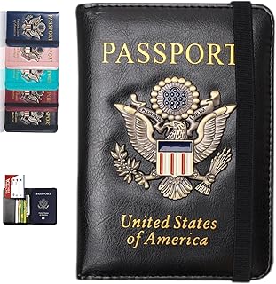 Passport Holder and Card Slot Combo RFID Blocking Leather Travel Passport Wallet for Men and Women US Passport Cover Protector, black, Passport Holder and Card Slot Combo