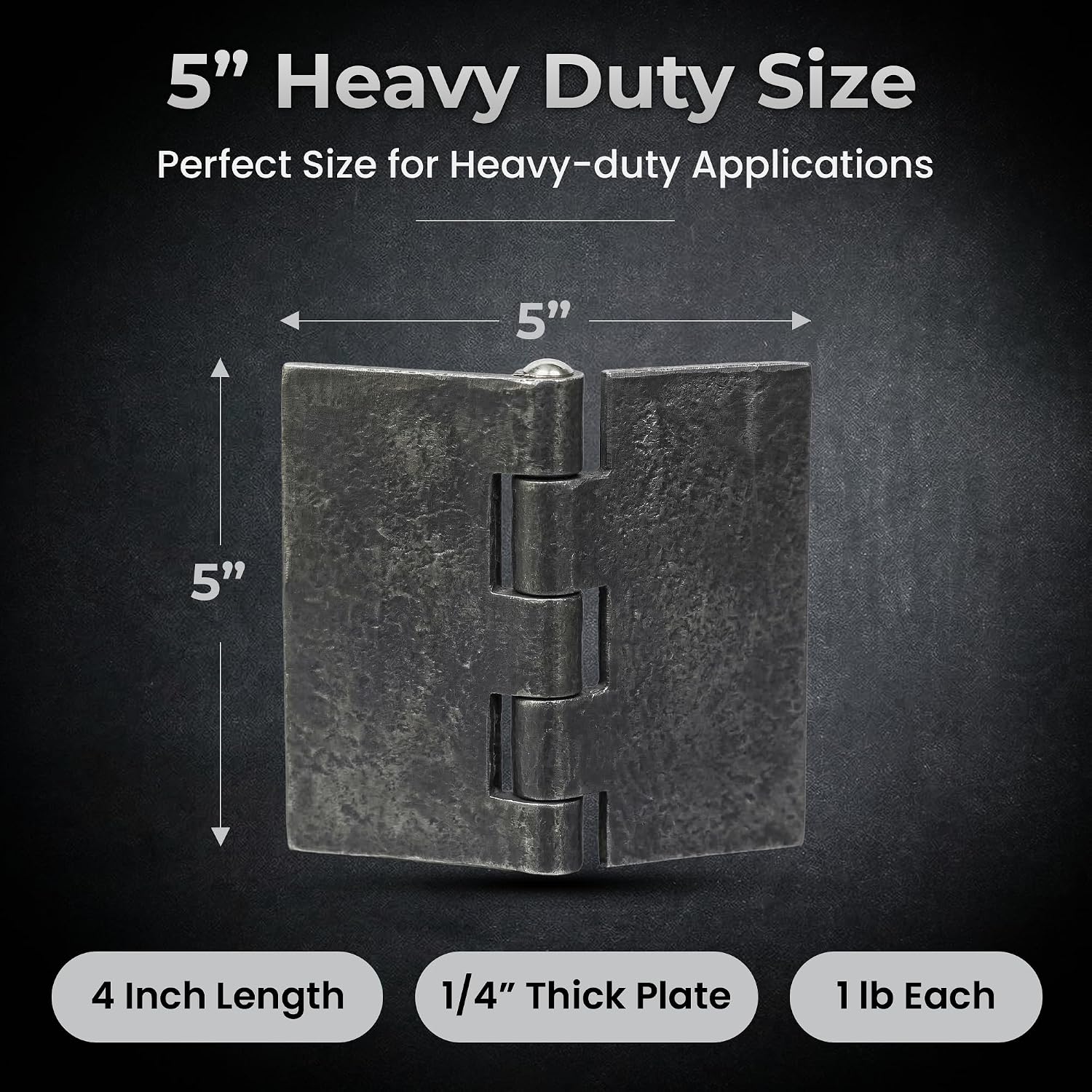 Heavy Duty Weldable Hinges | Steel Butt Hinge Design for Heavy Gates & Doors | Long Lasting - 5" x 5" Size - 3/16" Plate Thickness (1.8 lbs)